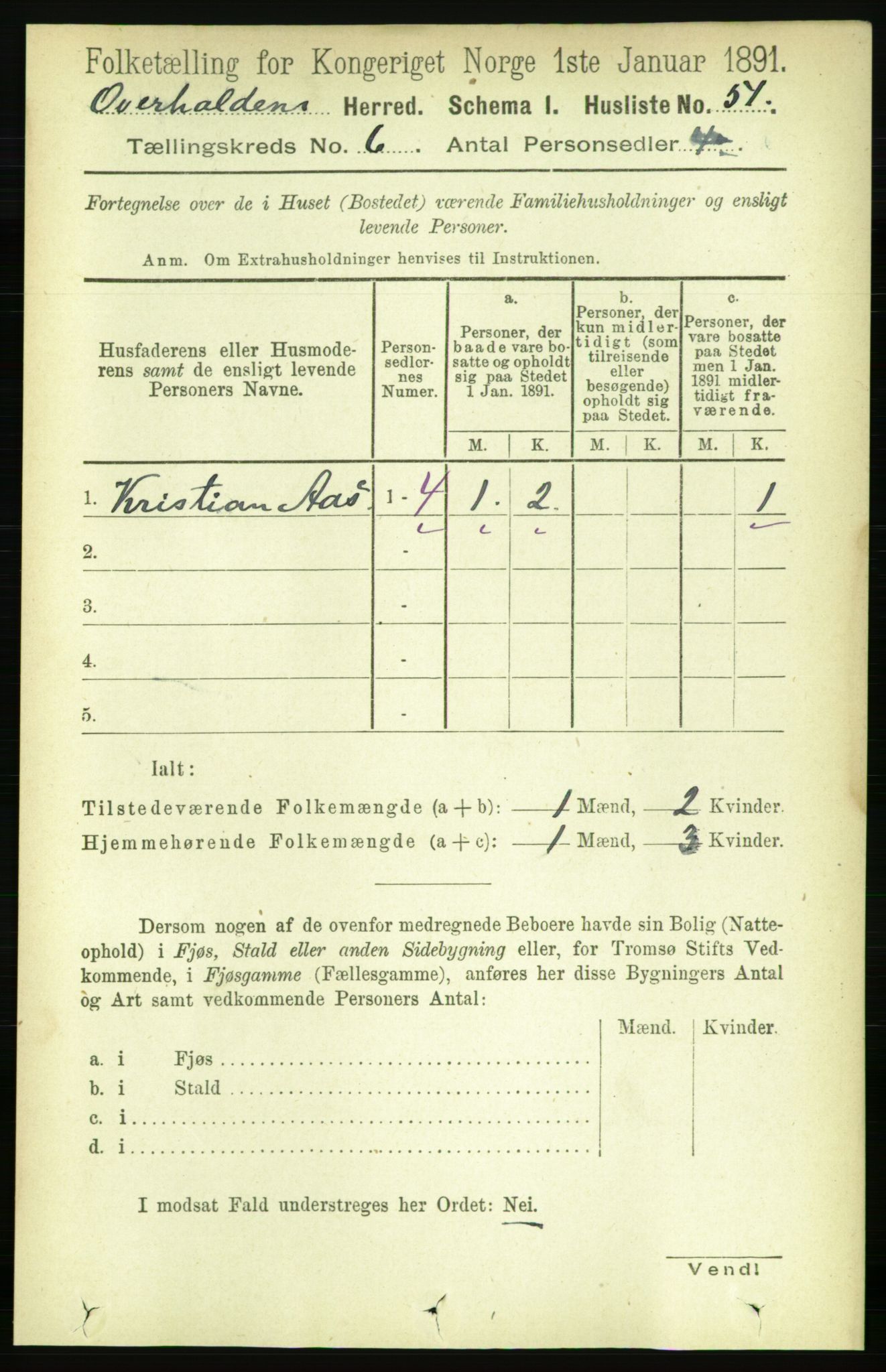 RA, 1891 census for 1744 Overhalla, 1891, p. 2158