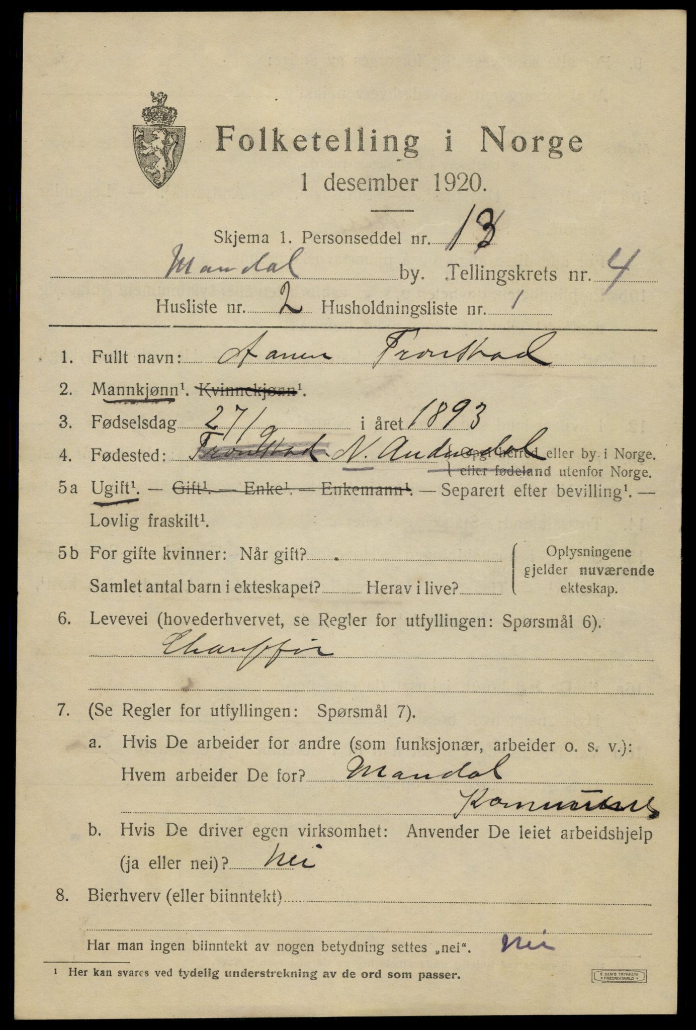 SAK, 1920 census for Mandal, 1920, p. 7049