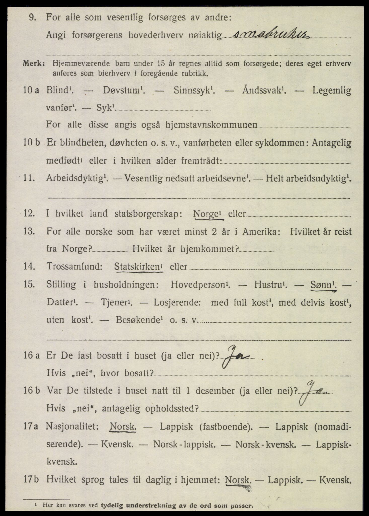 SAT, 1920 census for Nesna, 1920, p. 1722