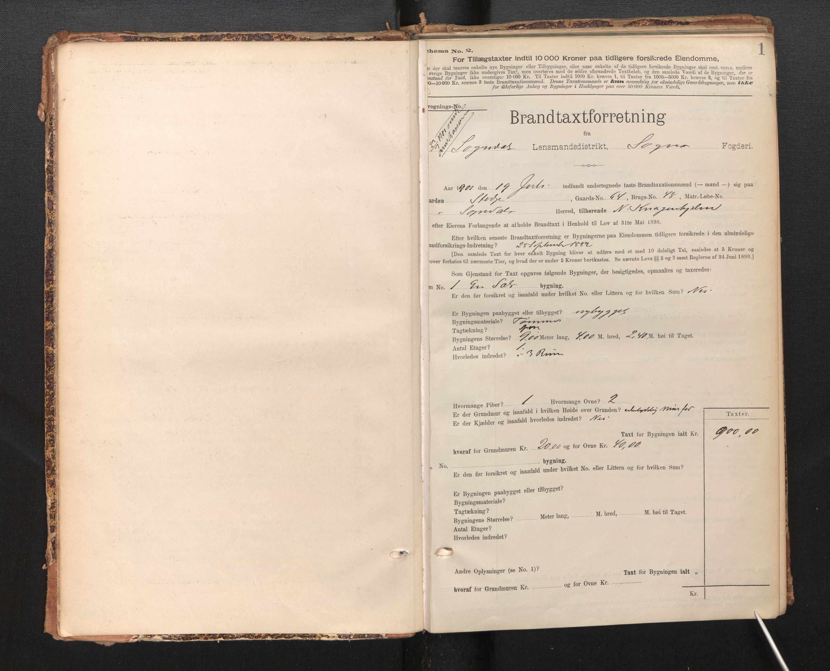 Lensmannen i Sogndal, AV/SAB-A-29901/0012/L0009: Branntakstprotokoll, skjematakst, 1901-1914, p. 1