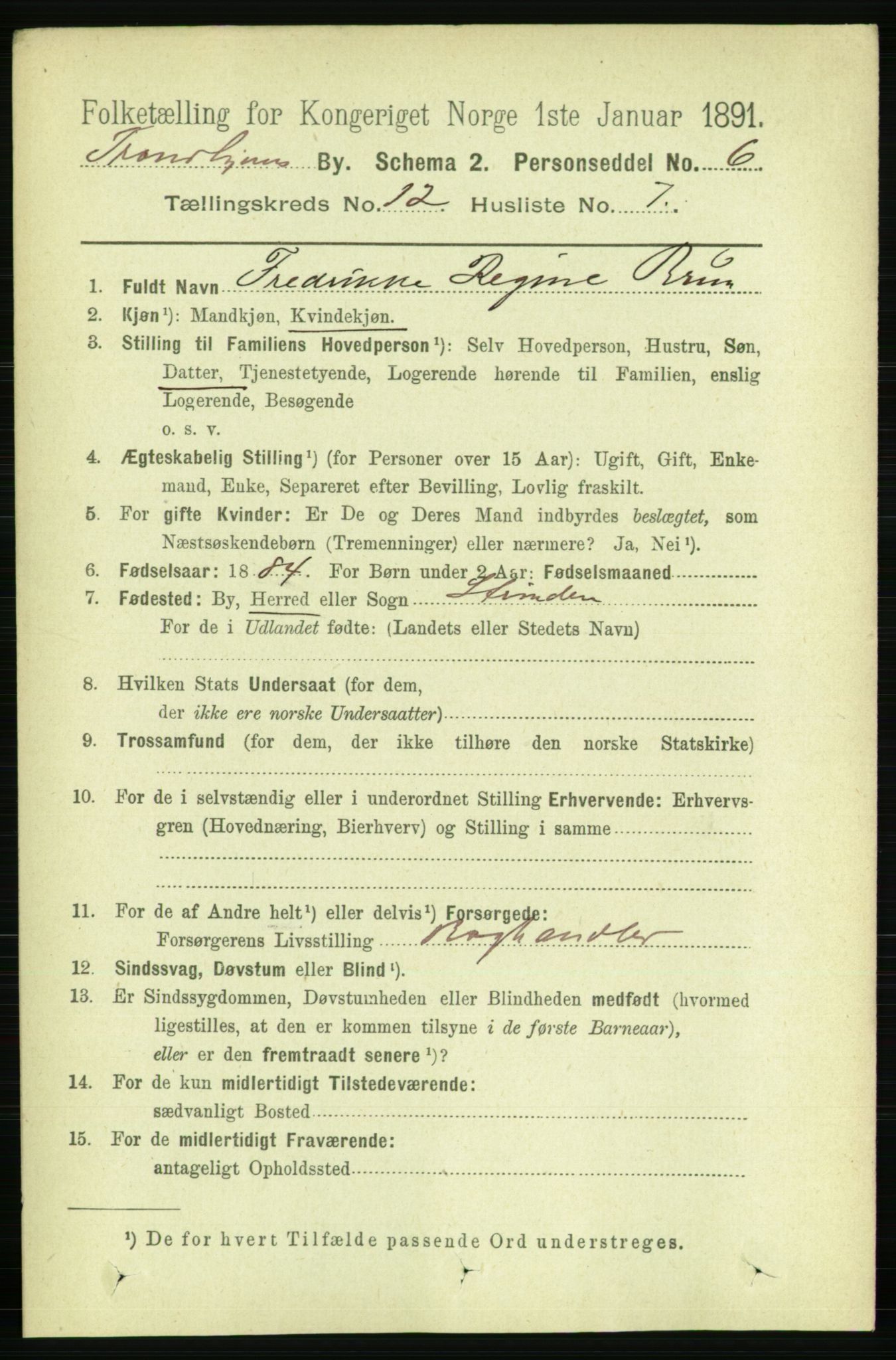 RA, 1891 census for 1601 Trondheim, 1891, p. 9535