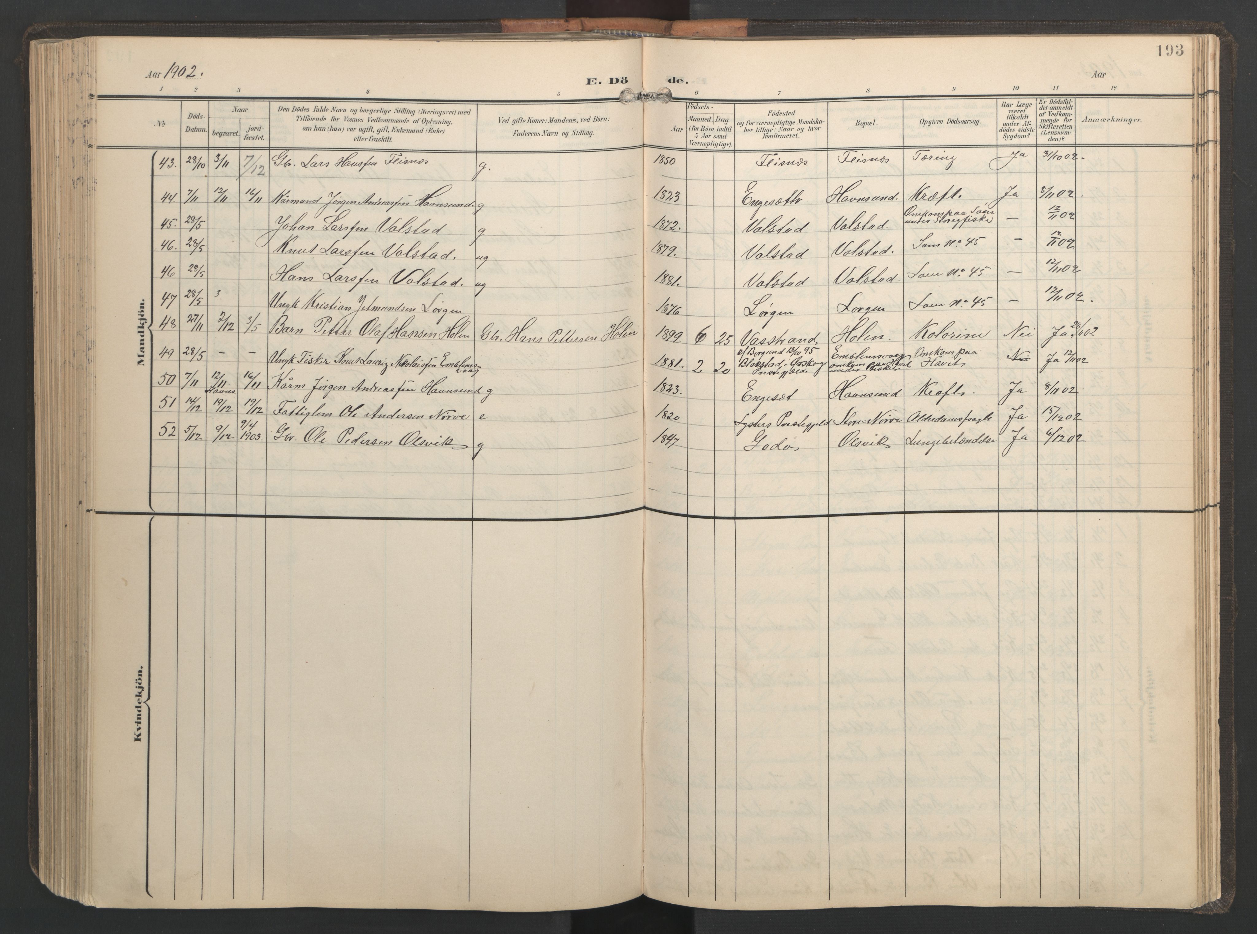 Ministerialprotokoller, klokkerbøker og fødselsregistre - Møre og Romsdal, AV/SAT-A-1454/528/L0433: Parish register (copy) no. 528C14, 1899-1922, p. 193