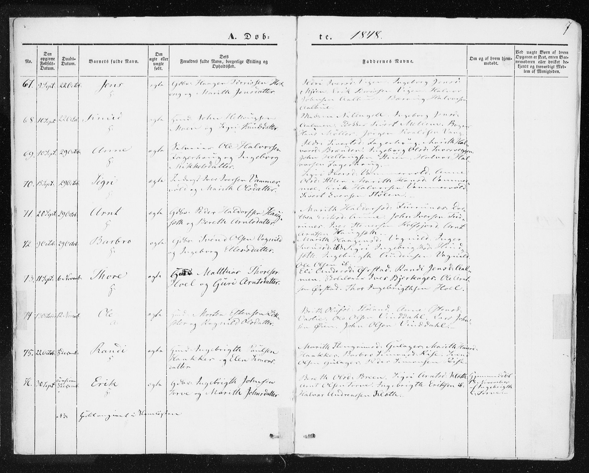 Ministerialprotokoller, klokkerbøker og fødselsregistre - Sør-Trøndelag, SAT/A-1456/678/L0899: Parish register (official) no. 678A08, 1848-1872, p. 7
