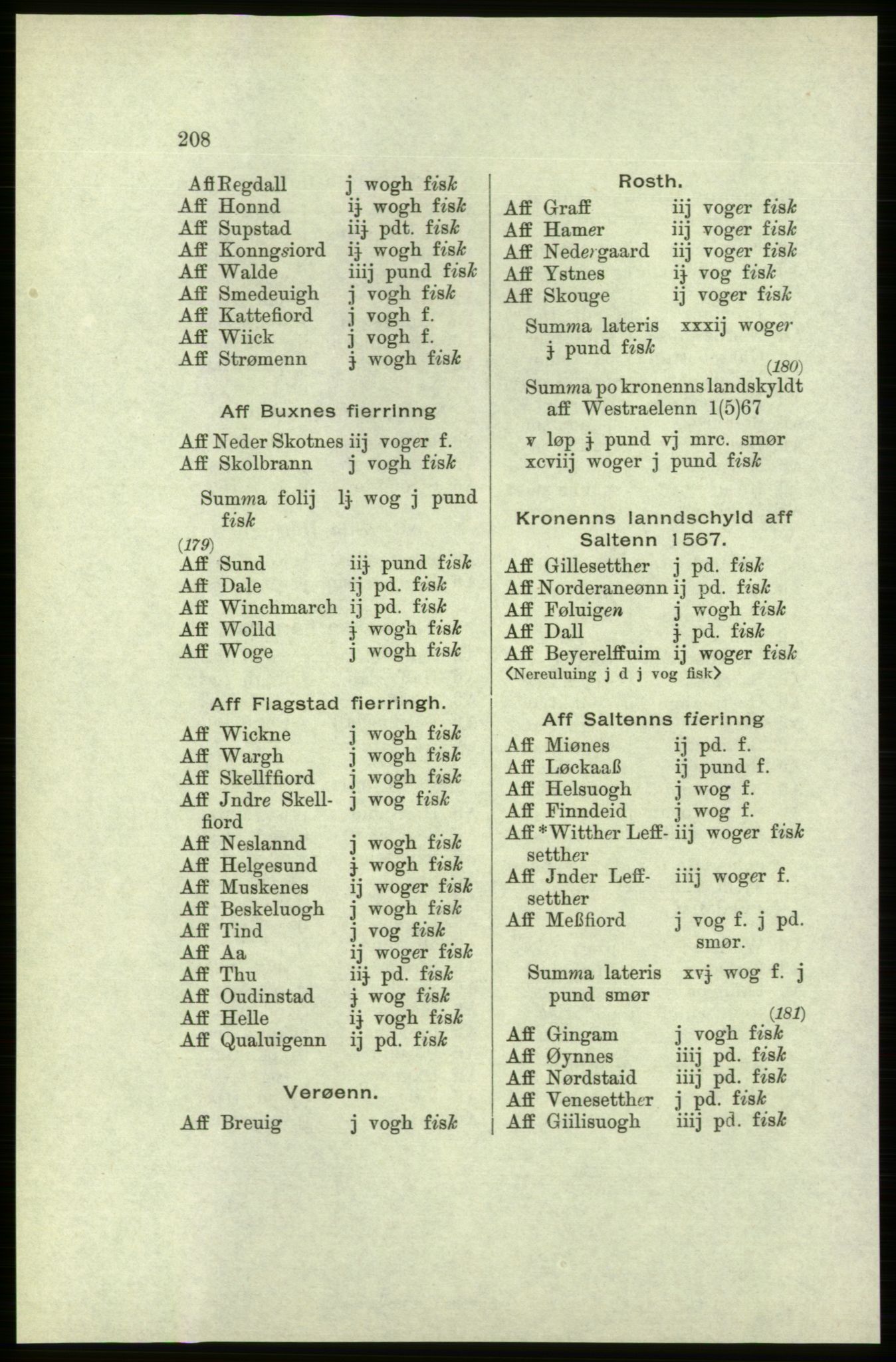 Publikasjoner utgitt av Arkivverket, PUBL/PUBL-001/C/0005: Bind 5: Rekneskap for Bergenhus len 1566-1567: B. Utgift C. Dei nordlandske lena og Finnmark D. Ekstrakt, 1566-1567, p. 208