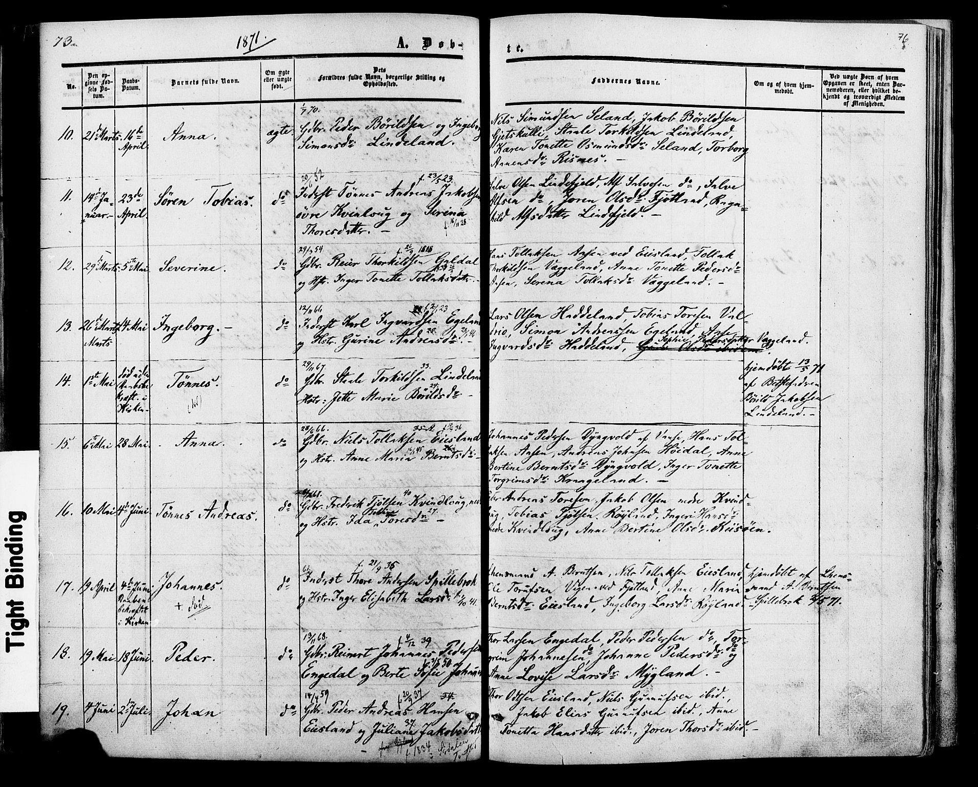 Fjotland sokneprestkontor, SAK/1111-0010/F/Fa/L0001: Parish register (official) no. A 1, 1850-1879, p. 76