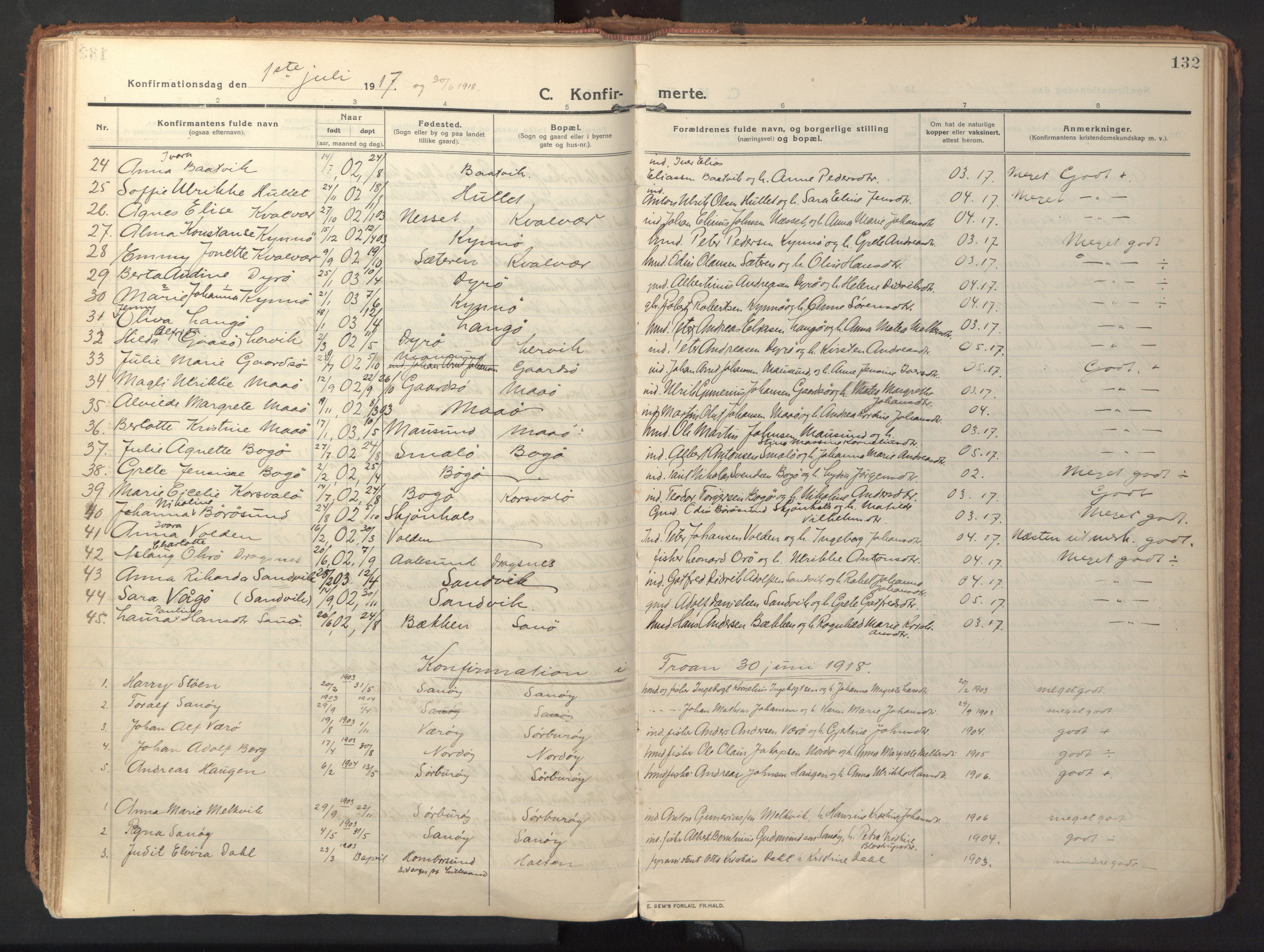 Ministerialprotokoller, klokkerbøker og fødselsregistre - Sør-Trøndelag, SAT/A-1456/640/L0581: Parish register (official) no. 640A06, 1910-1924, p. 132