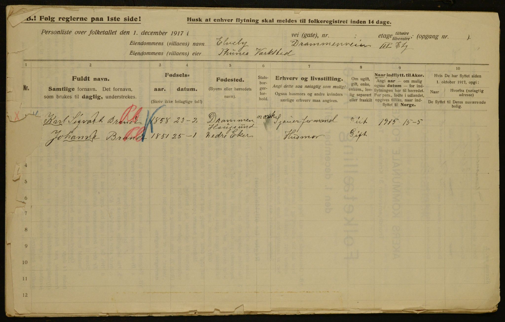 OBA, Municipal Census 1917 for Aker, 1917, p. 5541