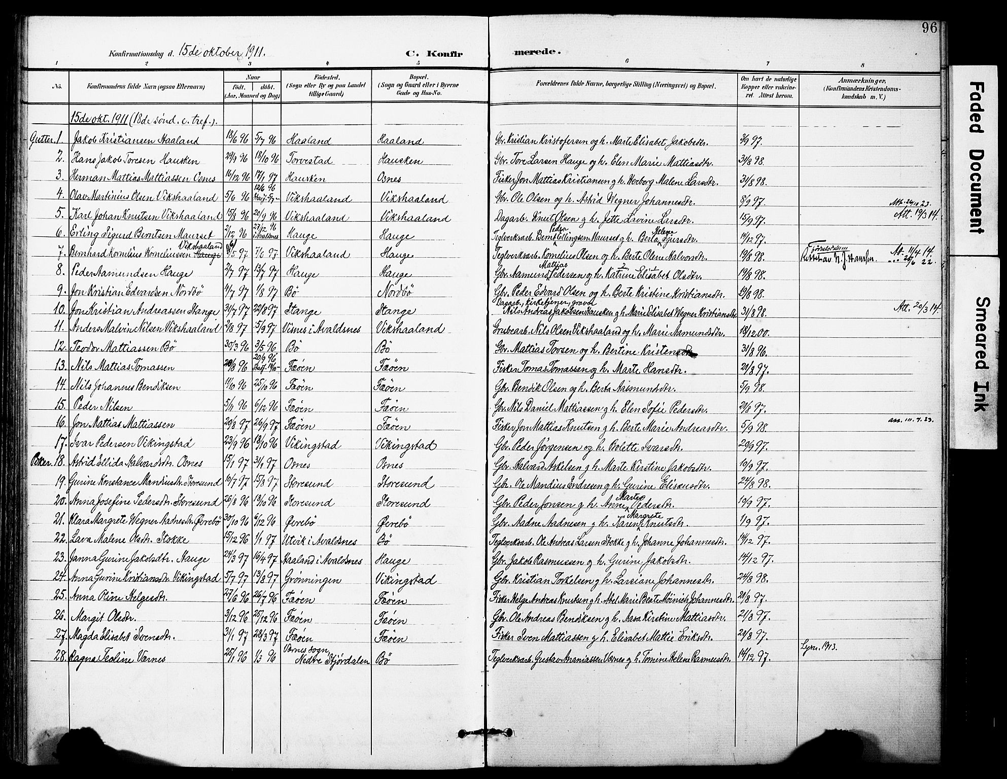 Torvastad sokneprestkontor, SAST/A -101857/H/Ha/Haa/L0017: Parish register (official) no. A 16, 1899-1911, p. 96
