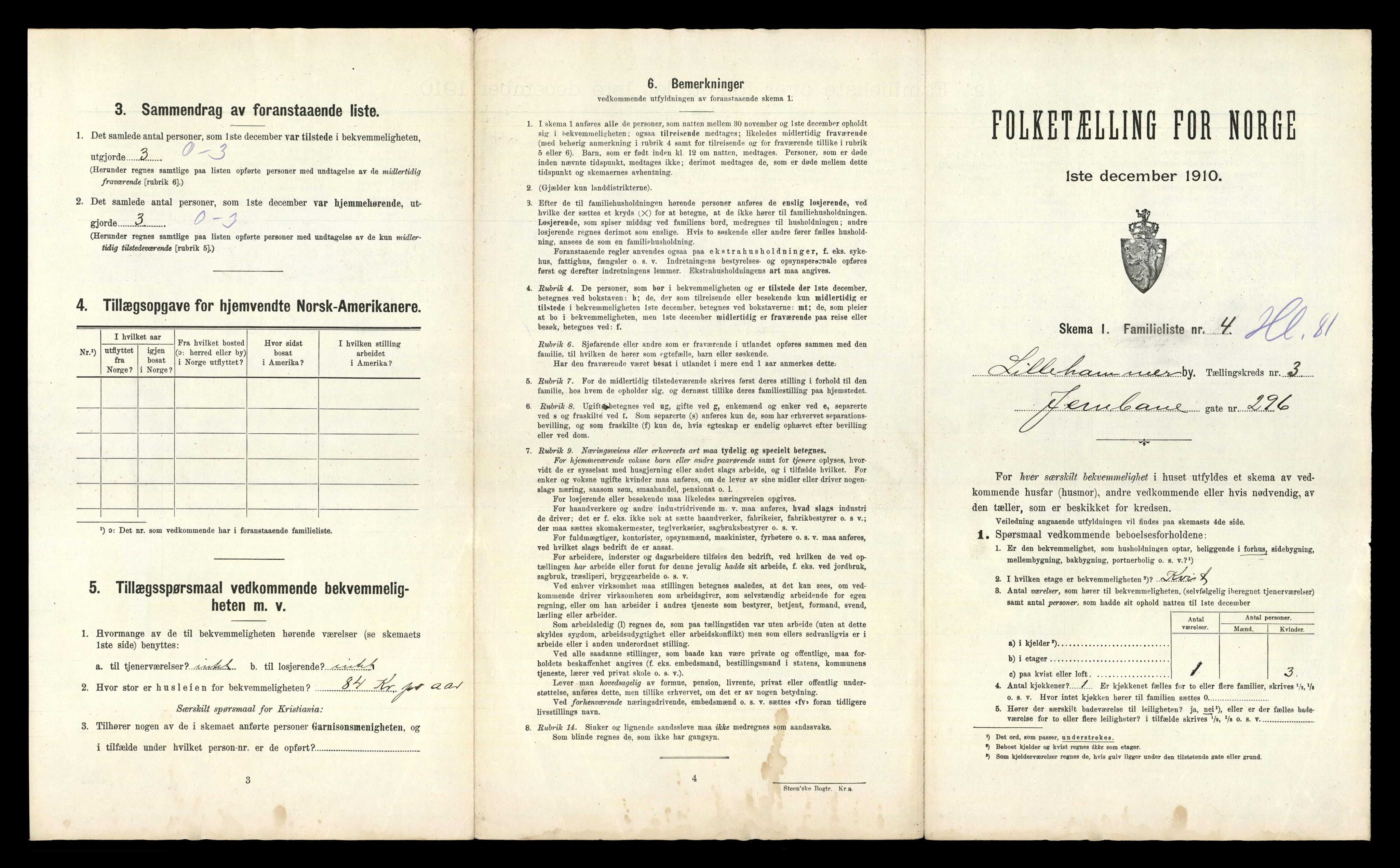 RA, 1910 census for Lillehammer, 1910, p. 1575