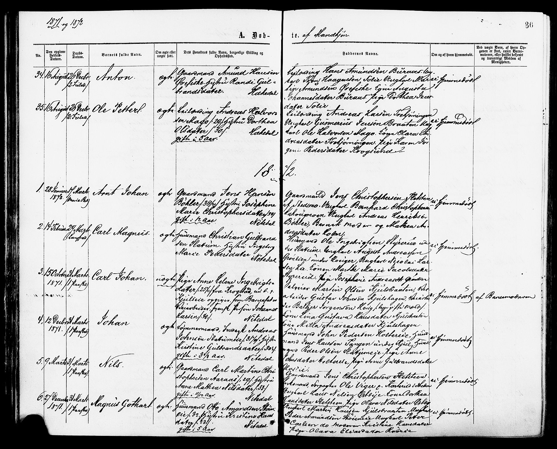 Nittedal prestekontor Kirkebøker, AV/SAO-A-10365a/F/Fa/L0006: Parish register (official) no. I 6, 1863-1878, p. 36