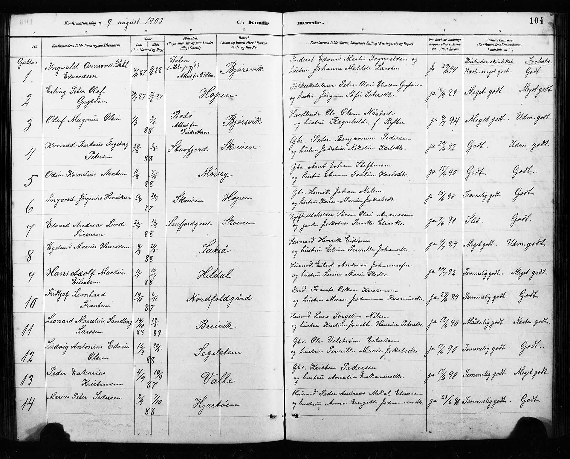 Ministerialprotokoller, klokkerbøker og fødselsregistre - Nordland, AV/SAT-A-1459/858/L0834: Parish register (copy) no. 858C01, 1884-1904, p. 104