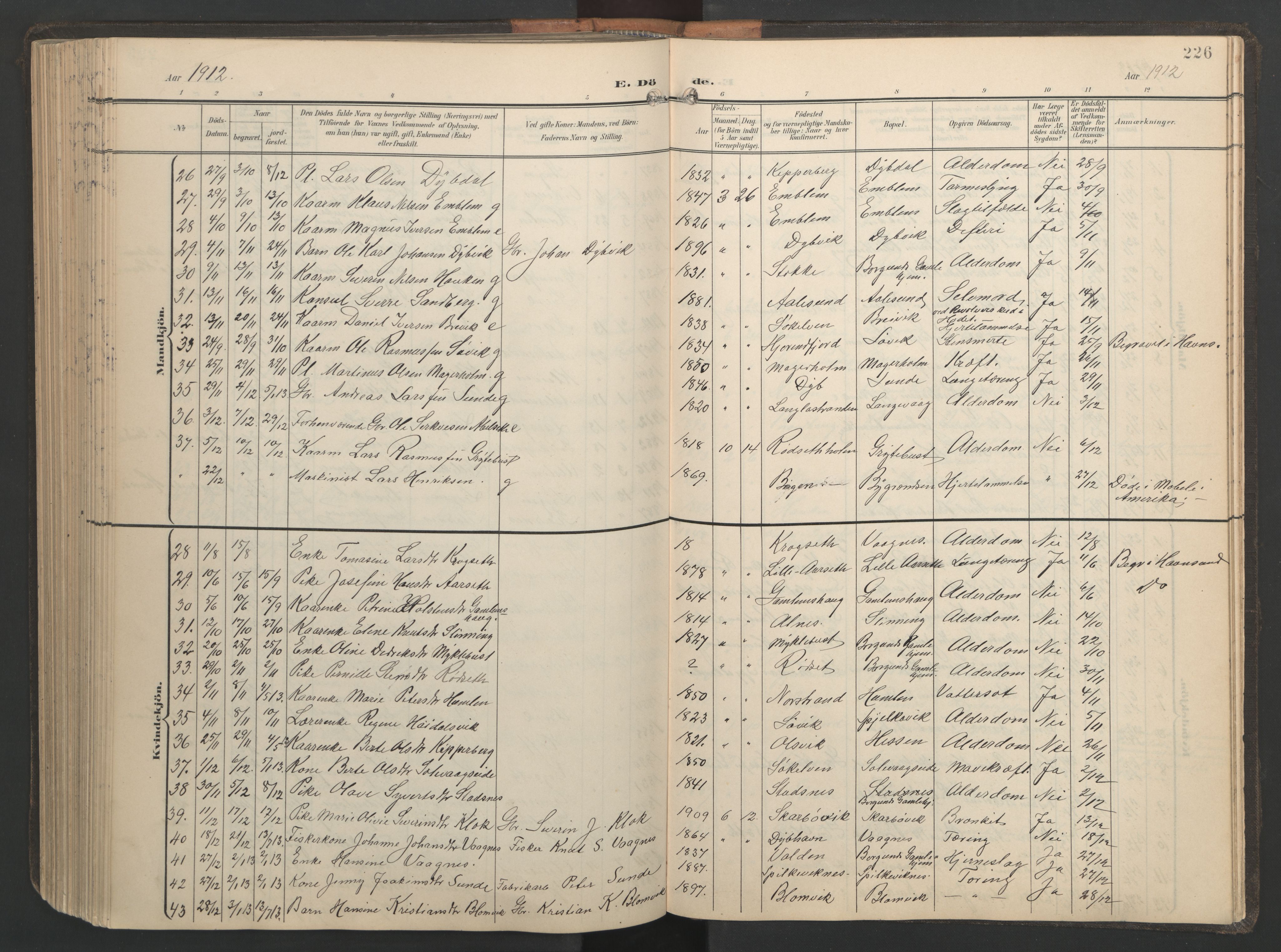 Ministerialprotokoller, klokkerbøker og fødselsregistre - Møre og Romsdal, AV/SAT-A-1454/528/L0433: Parish register (copy) no. 528C14, 1899-1922, p. 226