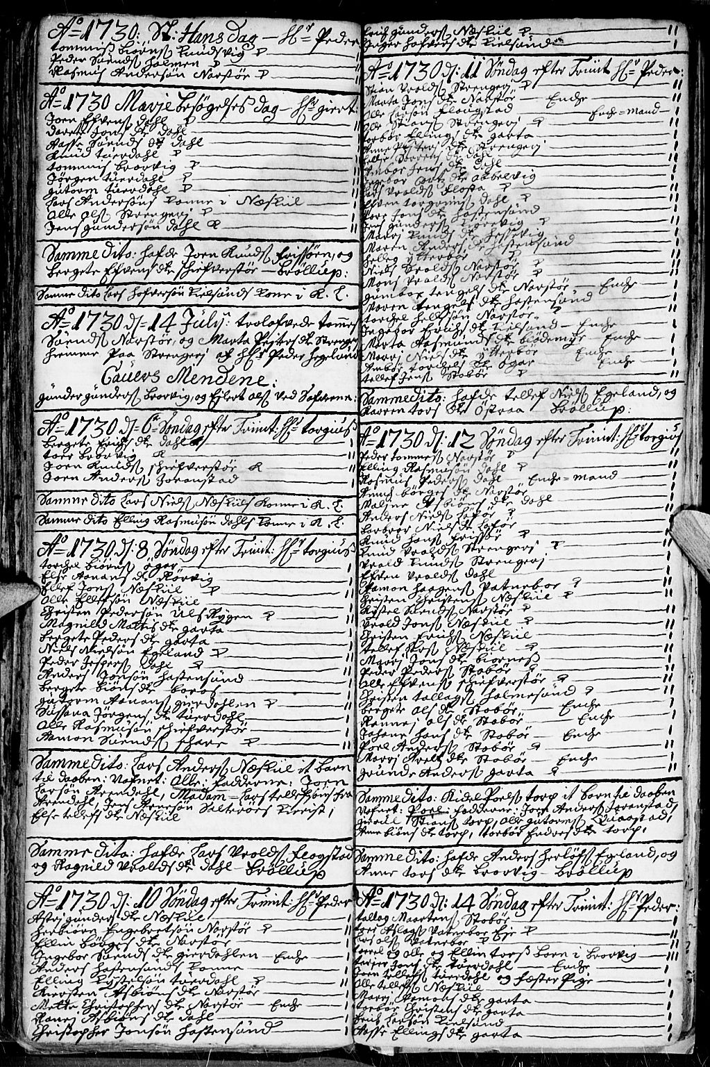 Dypvåg sokneprestkontor, AV/SAK-1111-0007/F/Fb/Fba/L0003: Parish register (copy) no. B 3, 1715-1738, p. 125