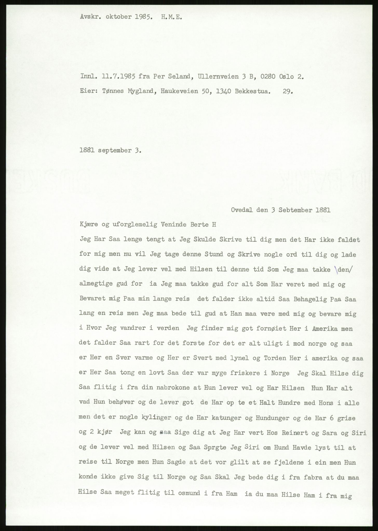 Samlinger til kildeutgivelse, Amerikabrevene, AV/RA-EA-4057/F/L0028: Innlån fra Vest-Agder , 1838-1914, p. 643