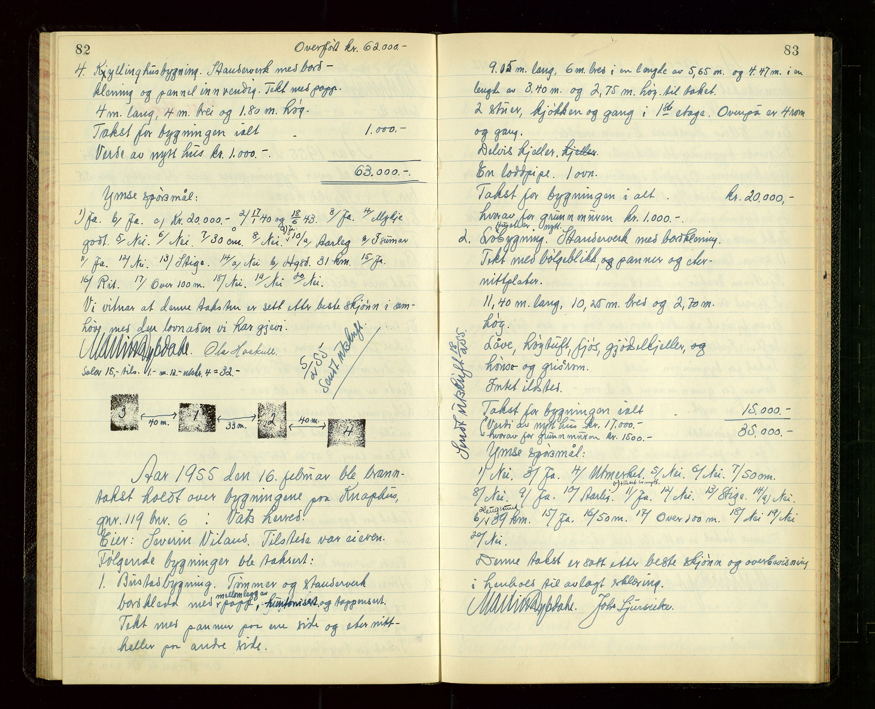 Skjold lensmannskontor, SAST/A-100182/Goa/L0004: "Branntakstprotokoll for Skjold", 1953-1955, p. 82-83