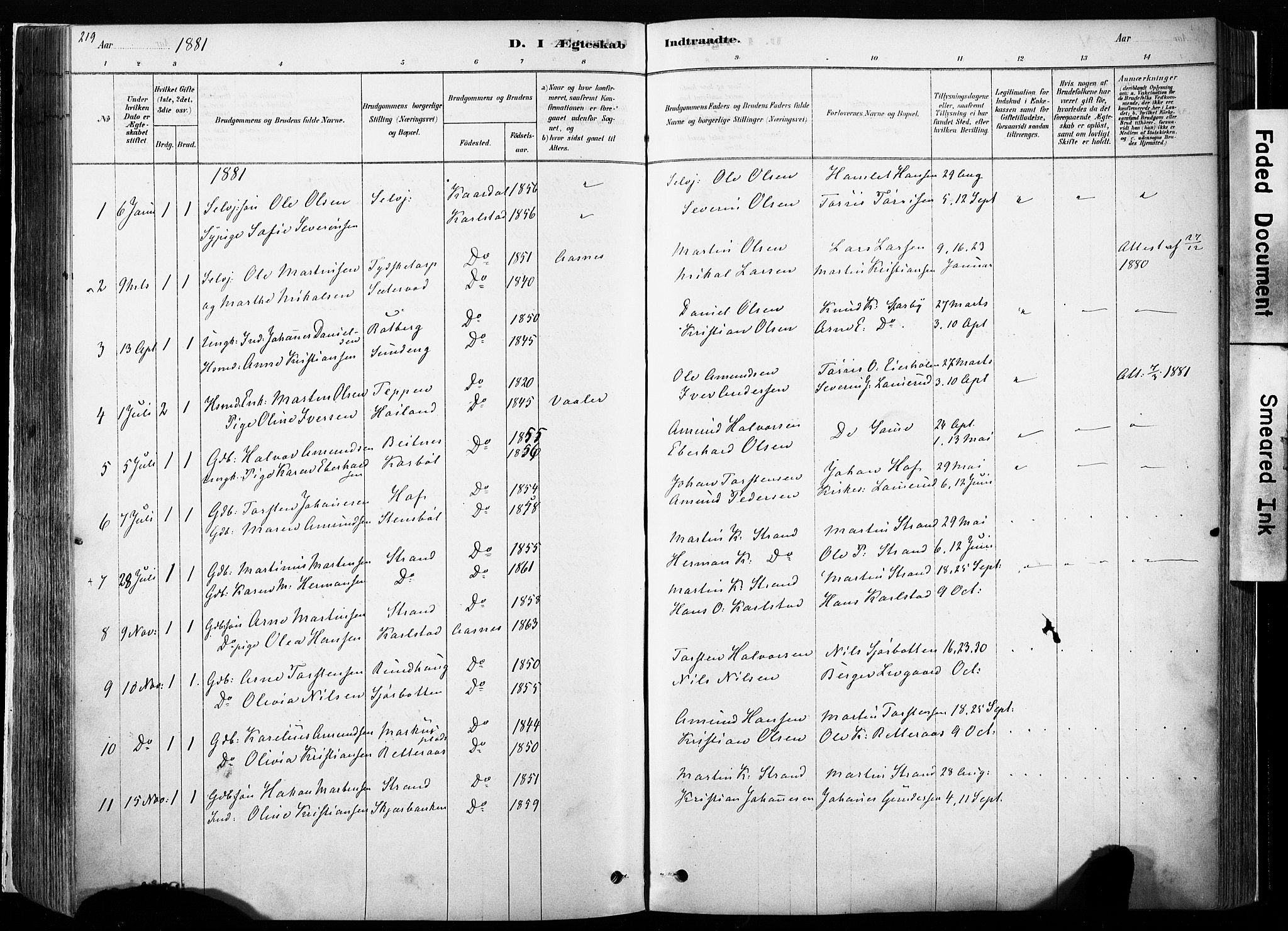 Hof prestekontor, AV/SAH-PREST-038/H/Ha/Haa/L0010: Parish register (official) no. 10, 1878-1909, p. 219