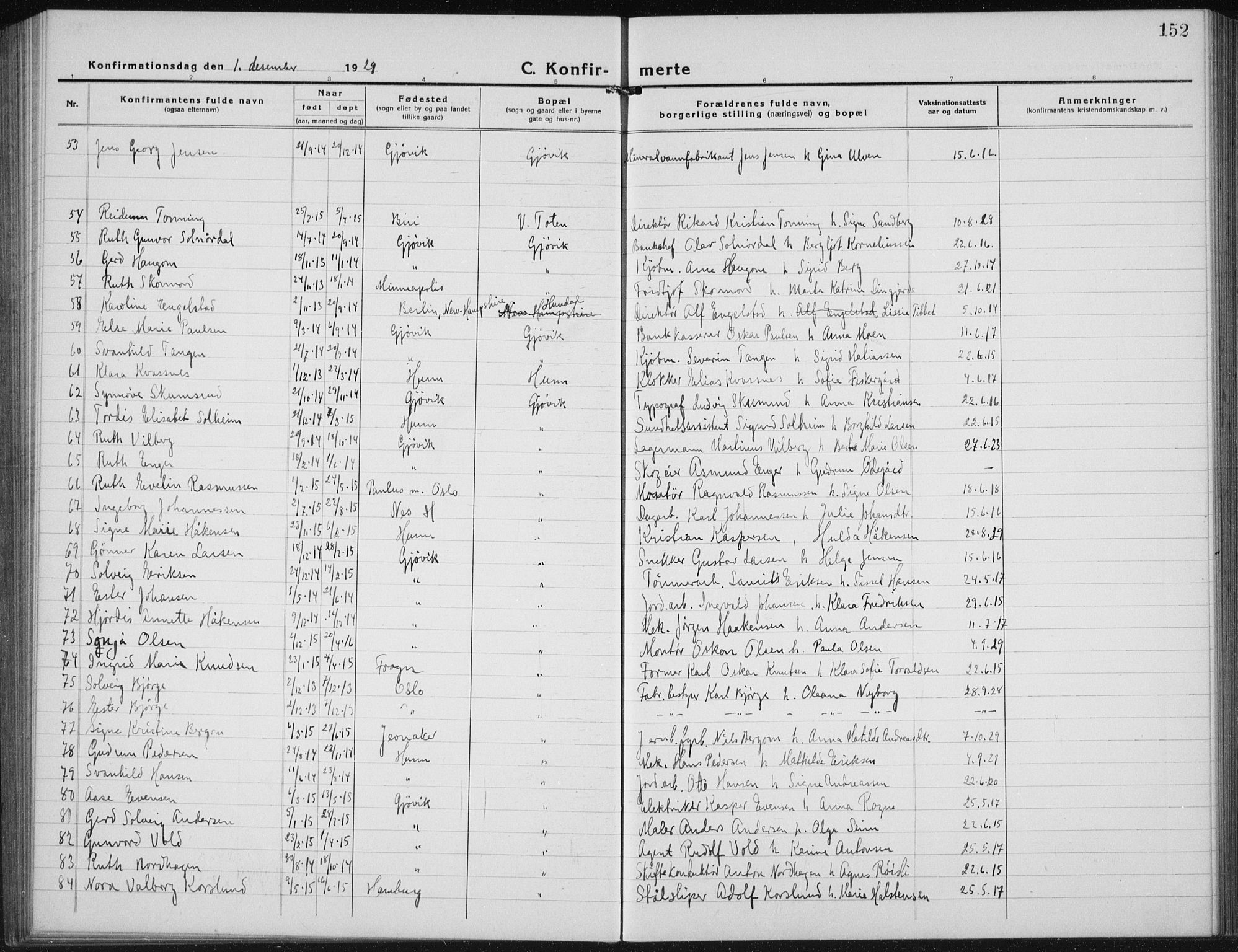 Vardal prestekontor, SAH/PREST-100/H/Ha/Hab/L0017: Parish register (copy) no. 17, 1922-1941, p. 152