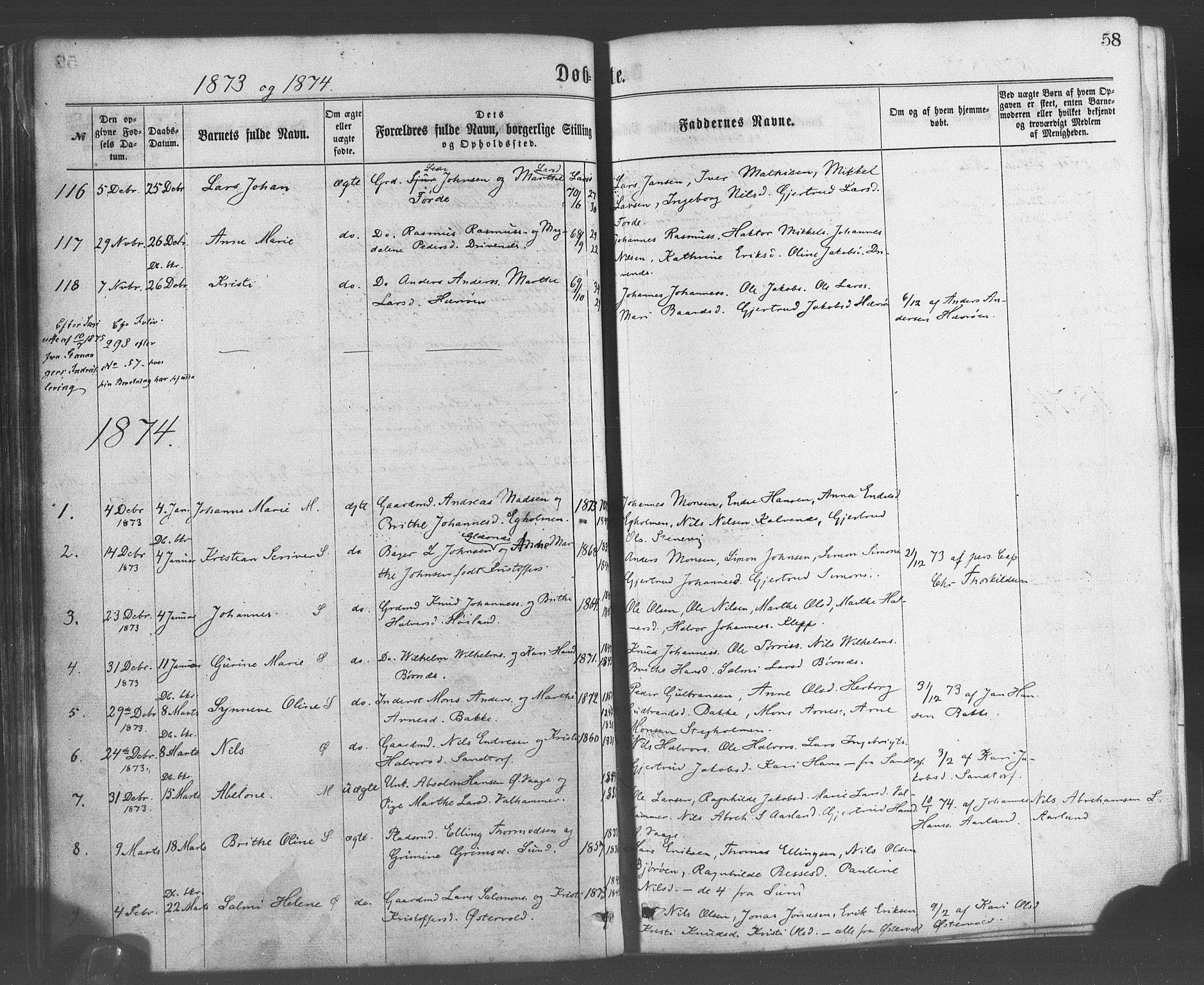 Sund sokneprestembete, SAB/A-99930: Parish register (official) no. A 15, 1867-1881, p. 58