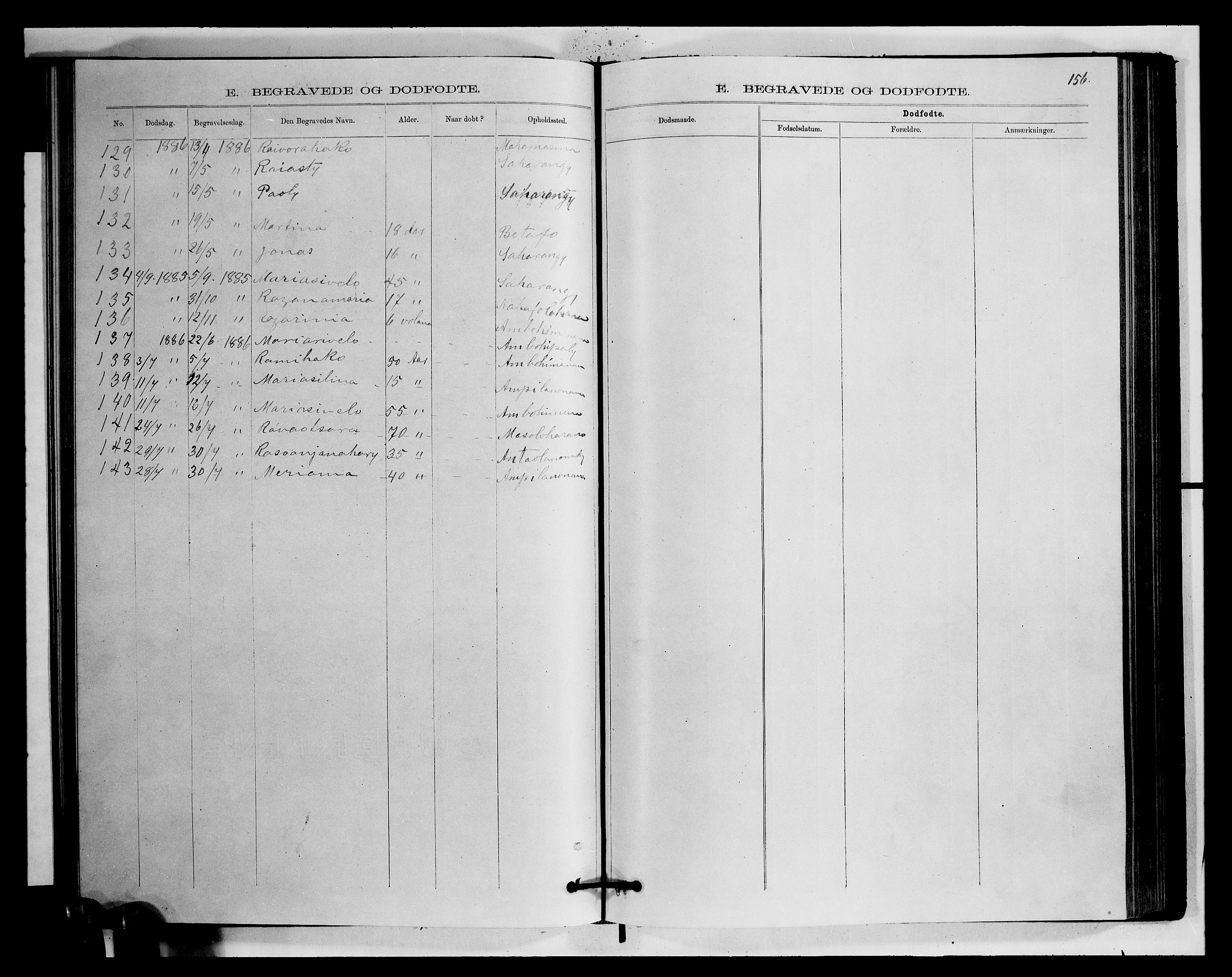 Archives FLM/NMS, Madagaskar, VID/MA-A-1163/D/Db/L0270: Parish register (official) no. 2, 1883-1886, p. 156