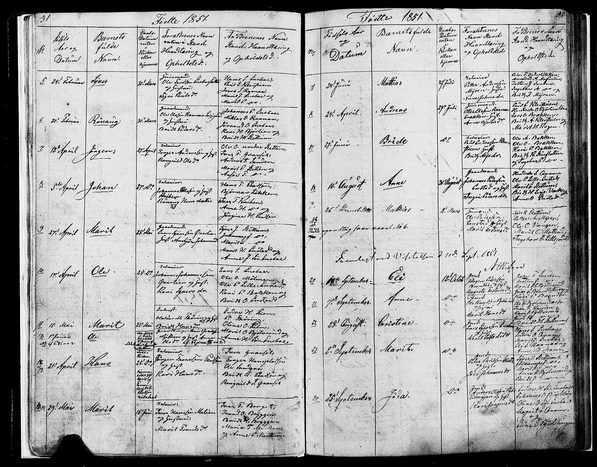 Lesja prestekontor, SAH/PREST-068/H/Ha/Hab/L0004: Parish register (copy) no. 4, 1842-1871, p. 31-32
