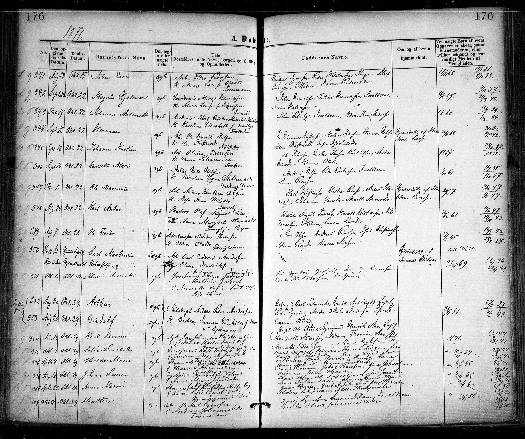 Glemmen prestekontor Kirkebøker, SAO/A-10908/F/Fa/L0008: Parish register (official) no. 8, 1862-1871, p. 176