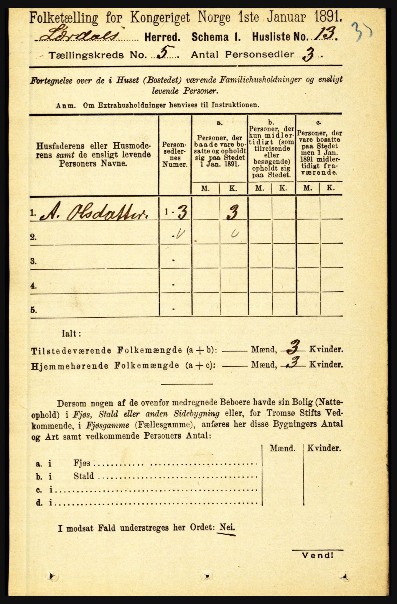 RA, 1891 census for 1422 Lærdal, 1891, p. 36