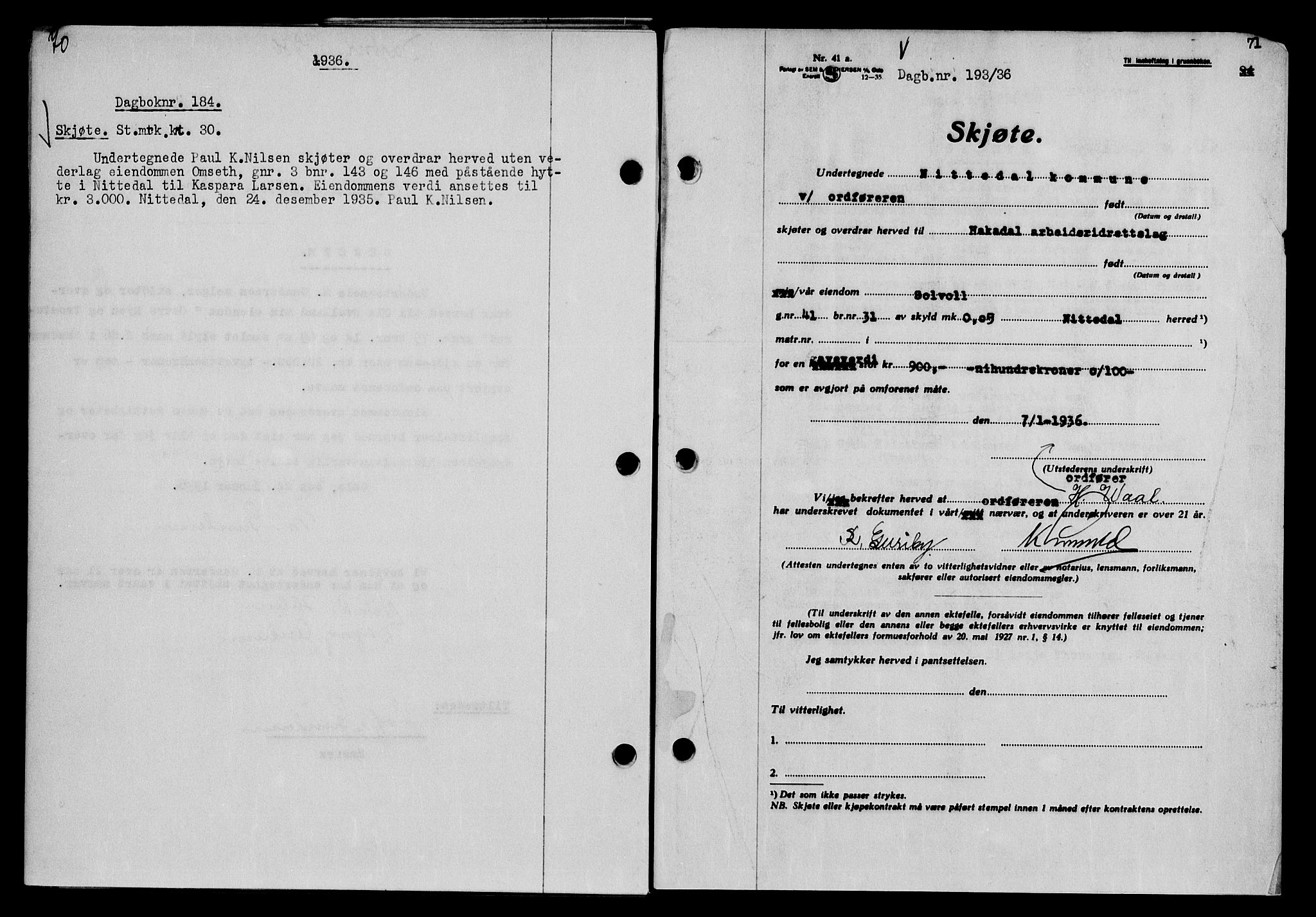 Nedre Romerike sorenskriveri, AV/SAO-A-10469/G/Gb/Gbb/L0001: Mortgage book no. A1, 1936-1936, Diary no: : 193/1936