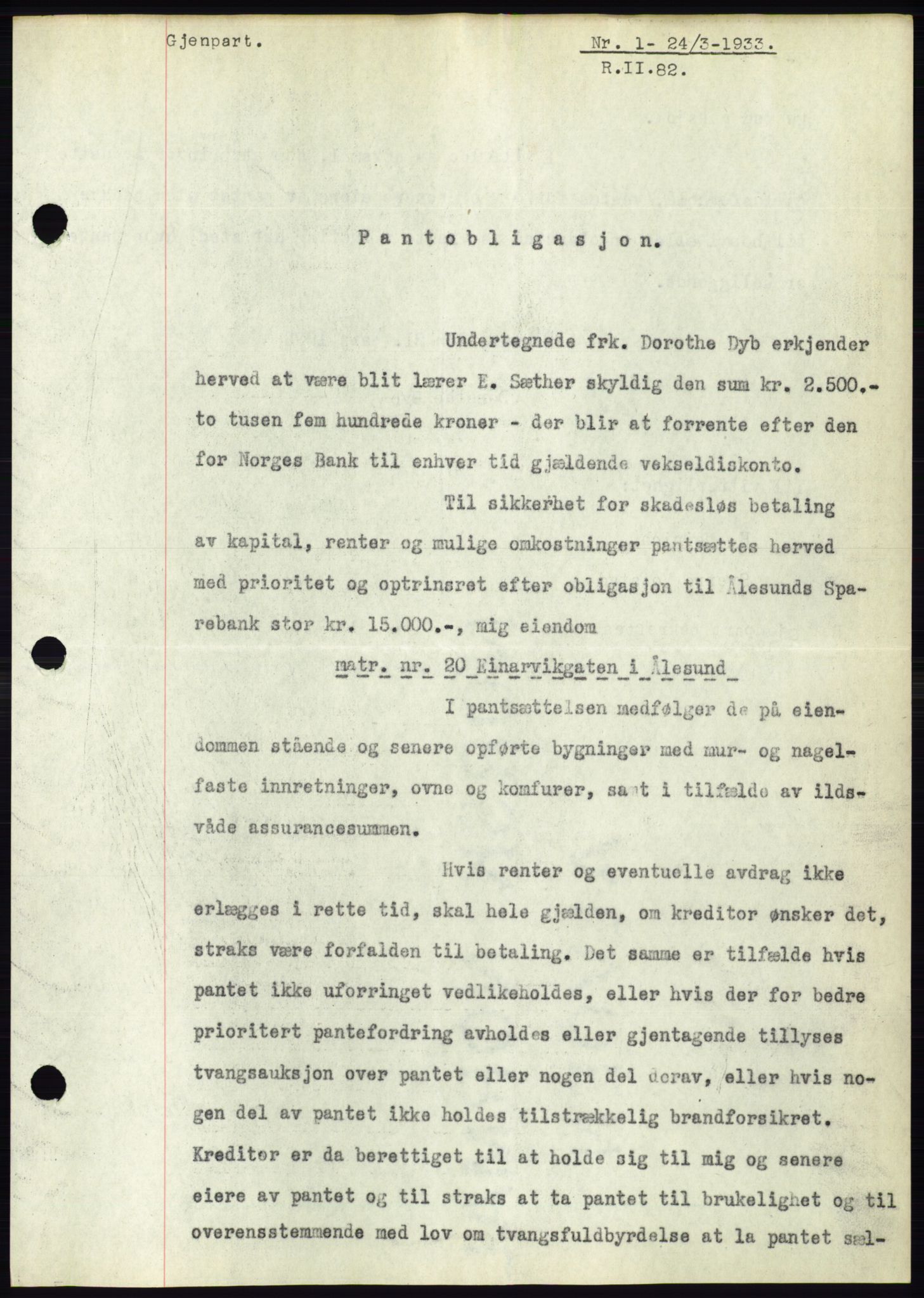 Ålesund byfogd, AV/SAT-A-4384: Mortgage book no. 30, 1932-1933, Deed date: 24.03.1933