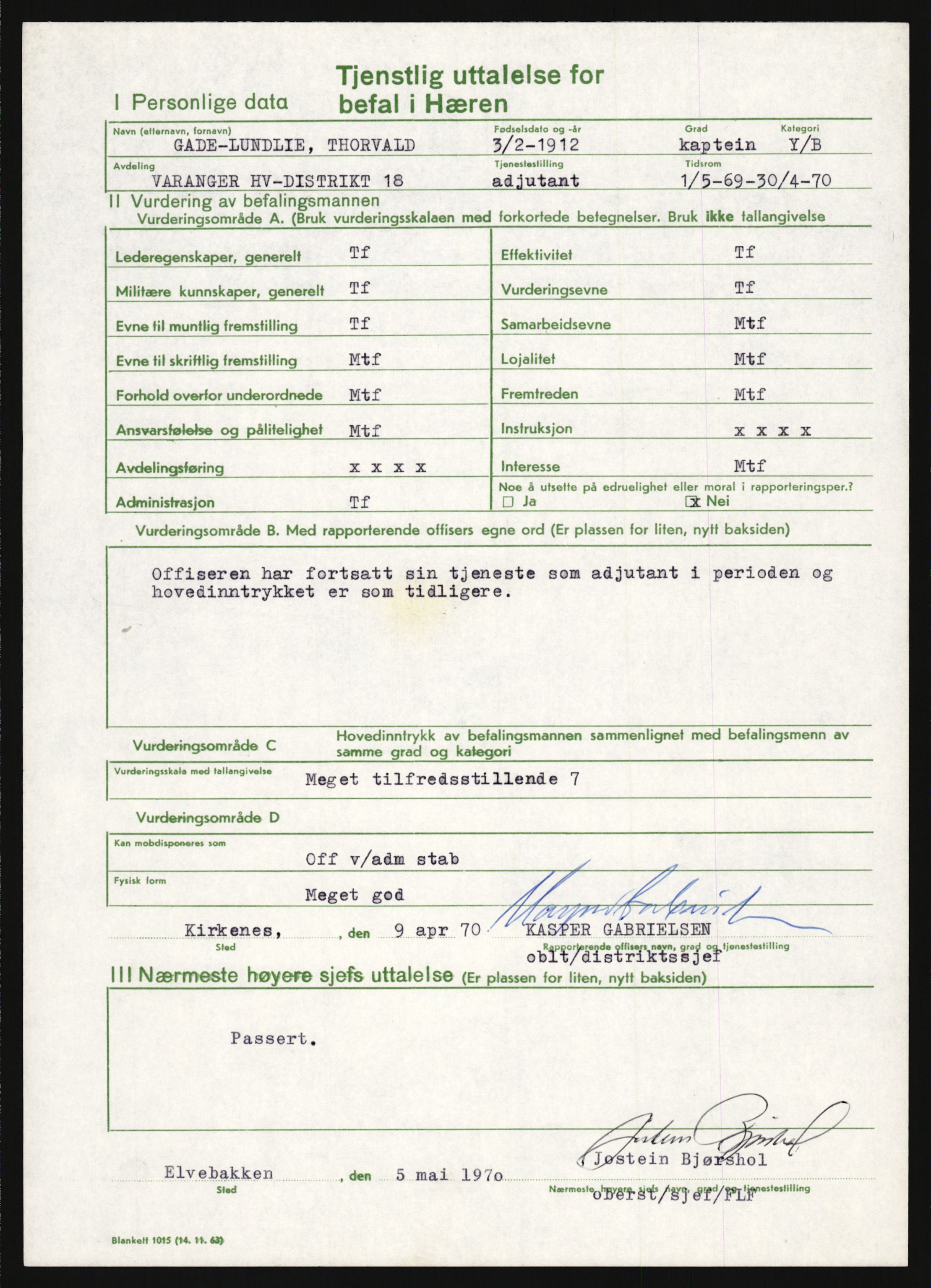 Forsvaret, Varanger bataljon, AV/RA-RAFA-2258/1/D/L0455: Rulleblad og tjenesteuttalelser for befal født 1894-1896, 1901-1909 og 1911-1915, 1894-1915, p. 130