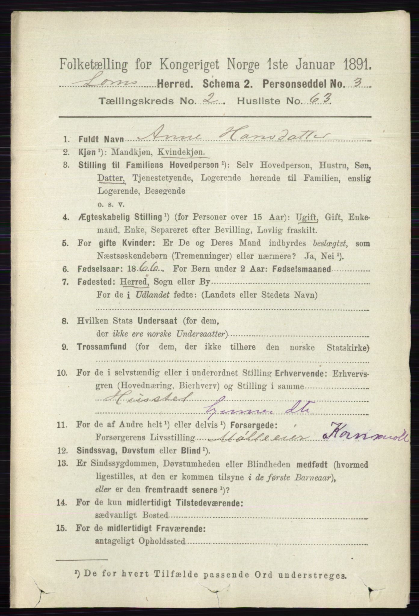 RA, 1891 census for 0514 Lom, 1891, p. 1219