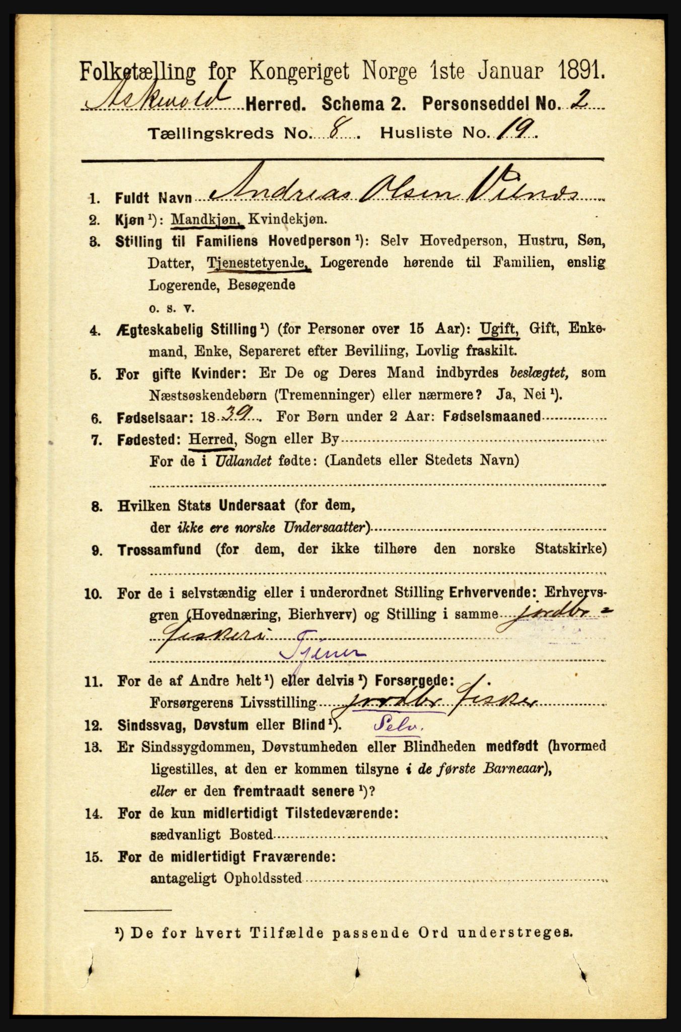 RA, 1891 census for 1428 Askvoll, 1891, p. 2255