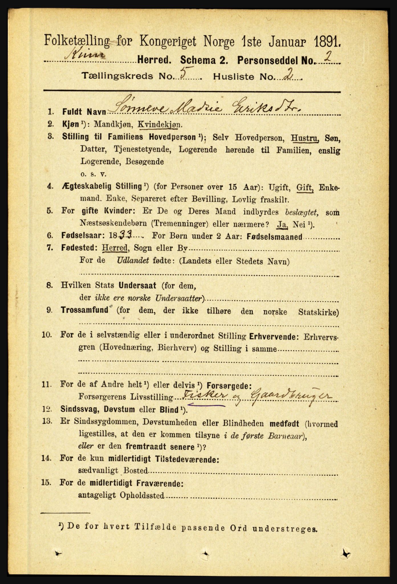 RA, 1891 census for 1437 Kinn, 1891, p. 1826