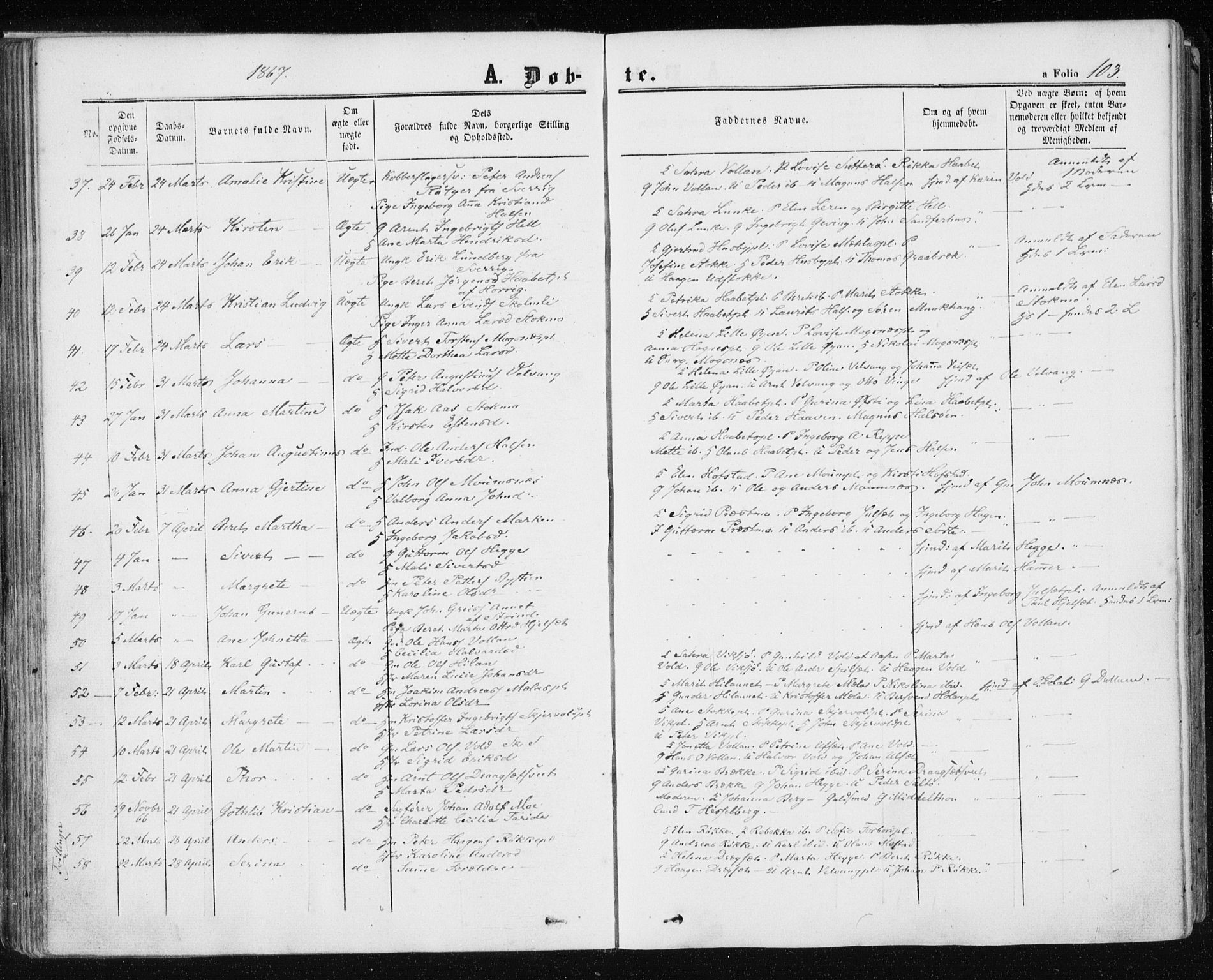 Ministerialprotokoller, klokkerbøker og fødselsregistre - Nord-Trøndelag, AV/SAT-A-1458/709/L0075: Parish register (official) no. 709A15, 1859-1870, p. 103