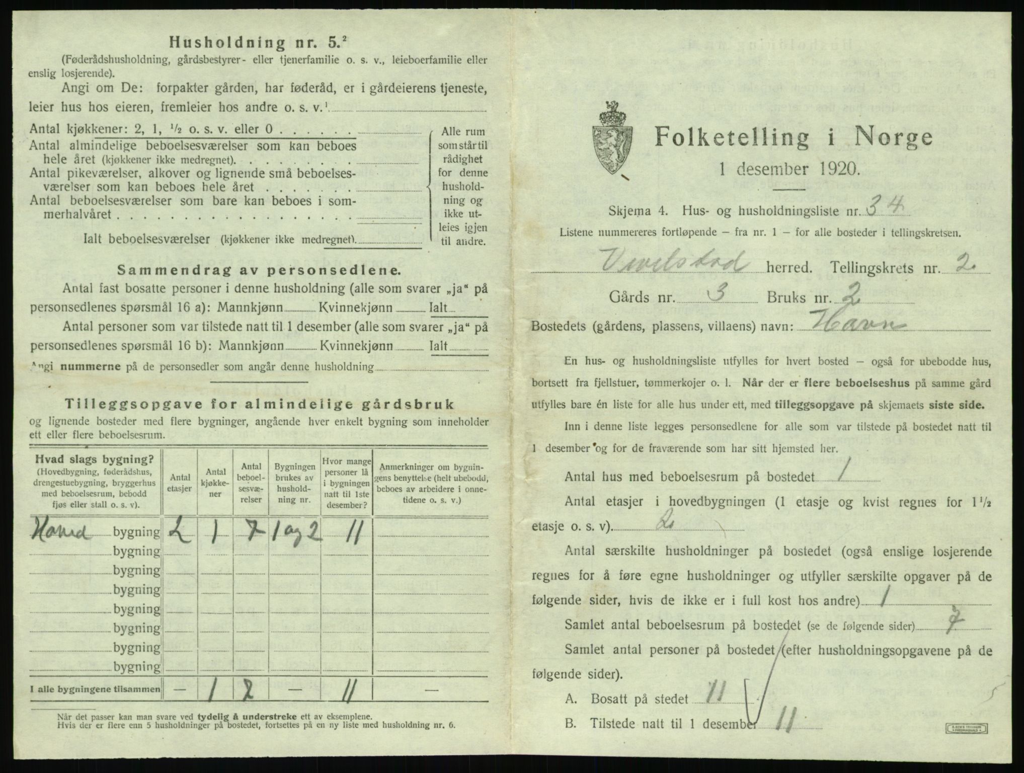 SAT, 1920 census for Vevelstad, 1920, p. 244