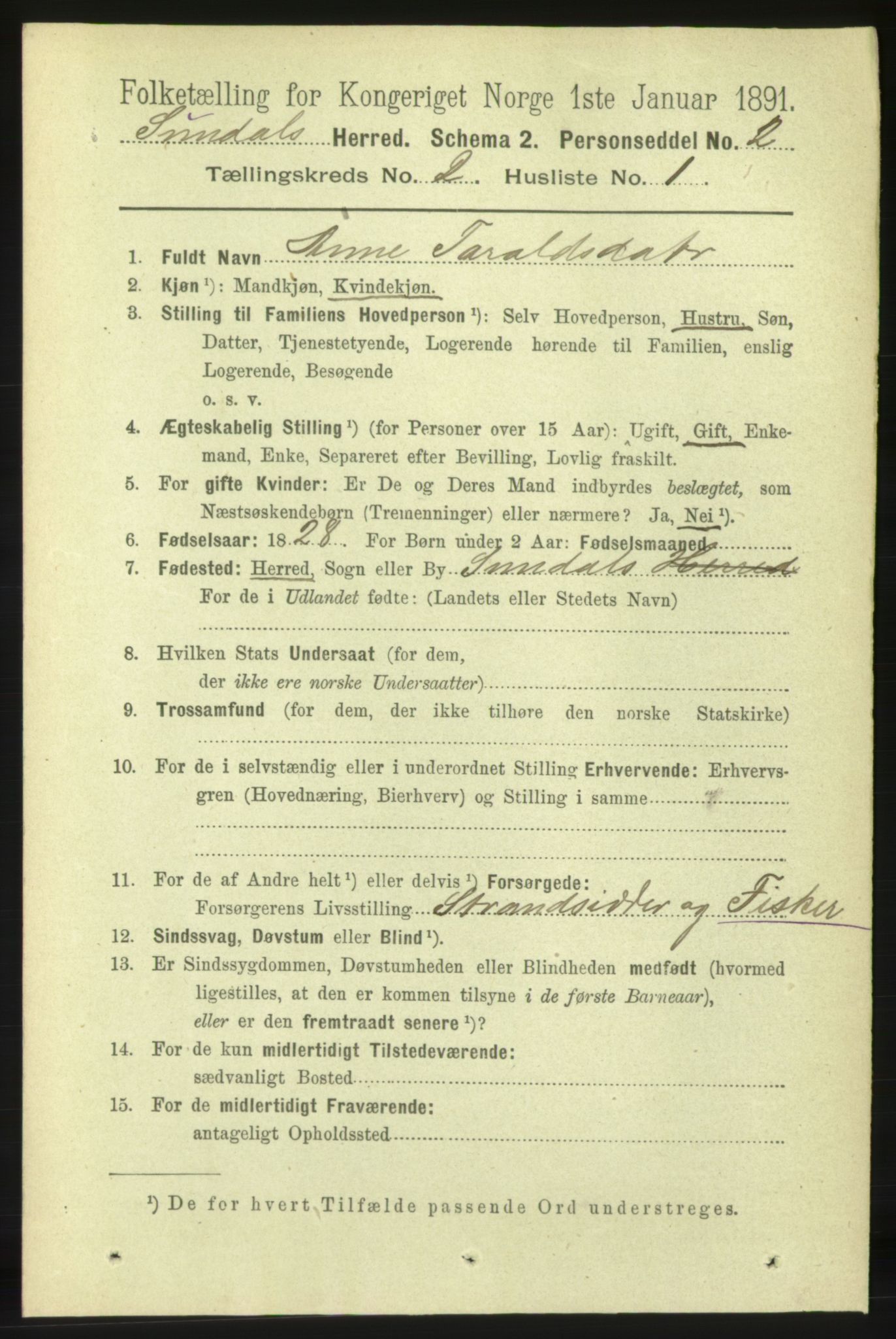 RA, 1891 census for 1563 Sunndal, 1891, p. 287