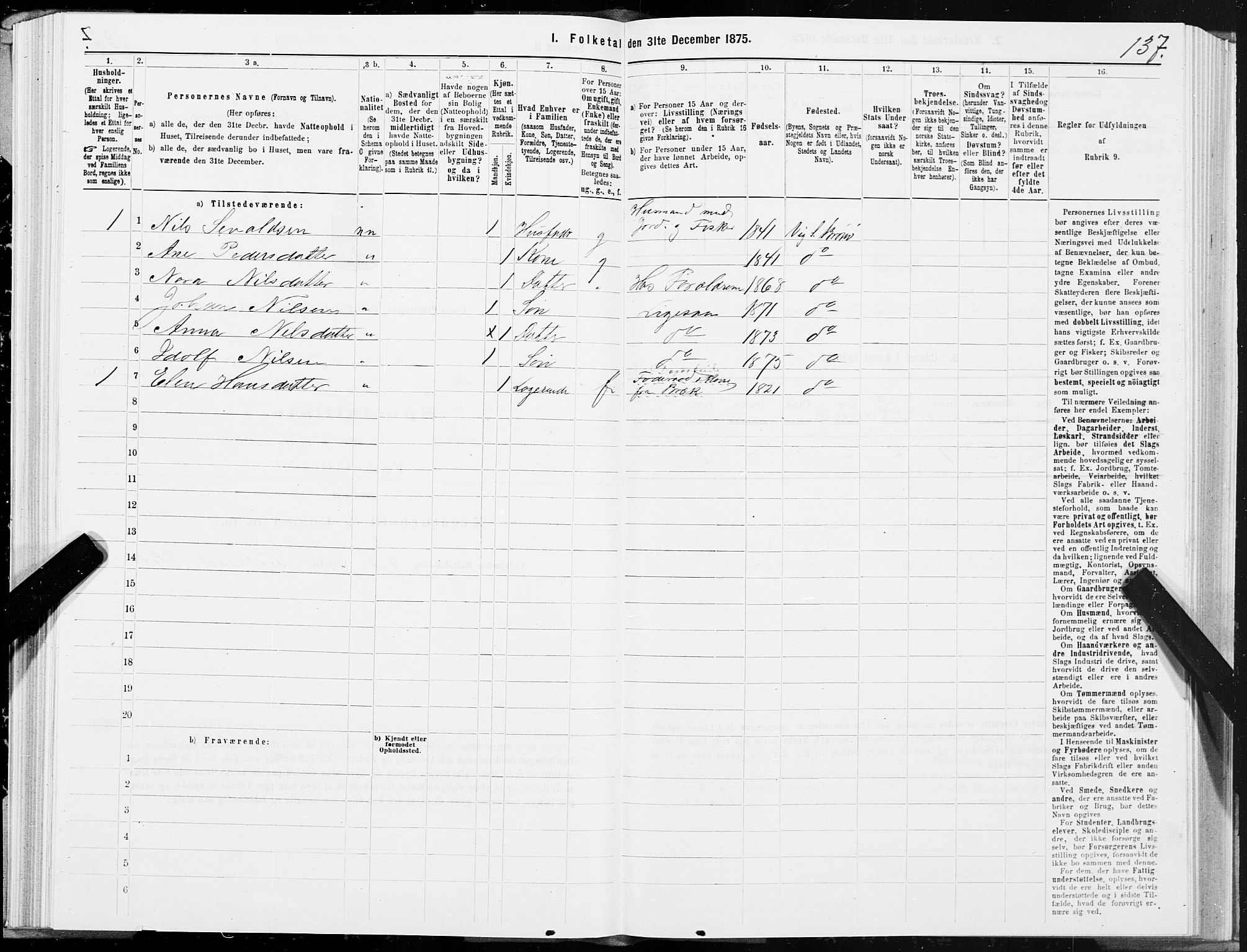 SAT, 1875 census for 1814P Brønnøy, 1875, p. 1137