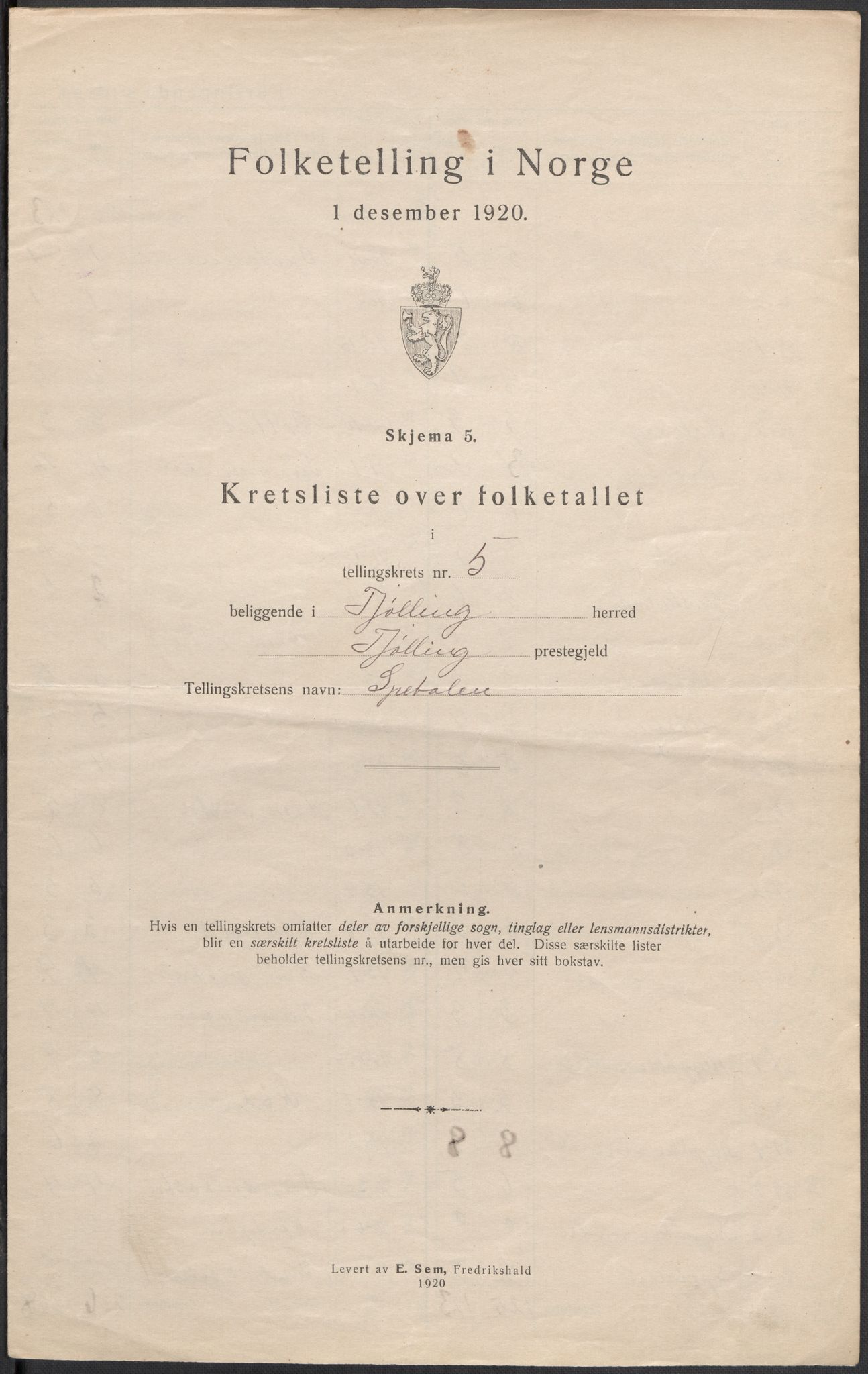 SAKO, 1920 census for Tjølling, 1920, p. 27