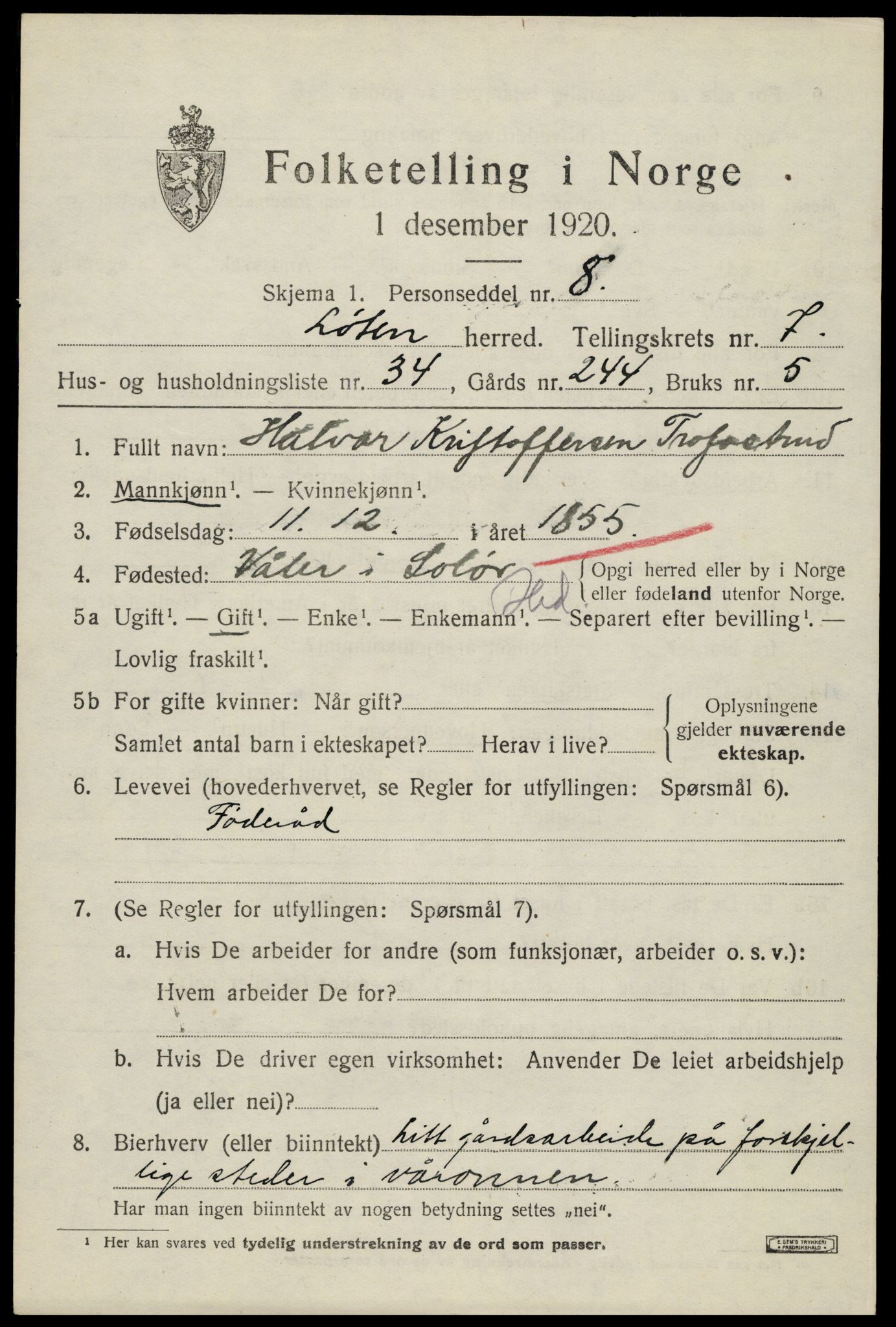 SAH, 1920 census for Løten, 1920, p. 14225