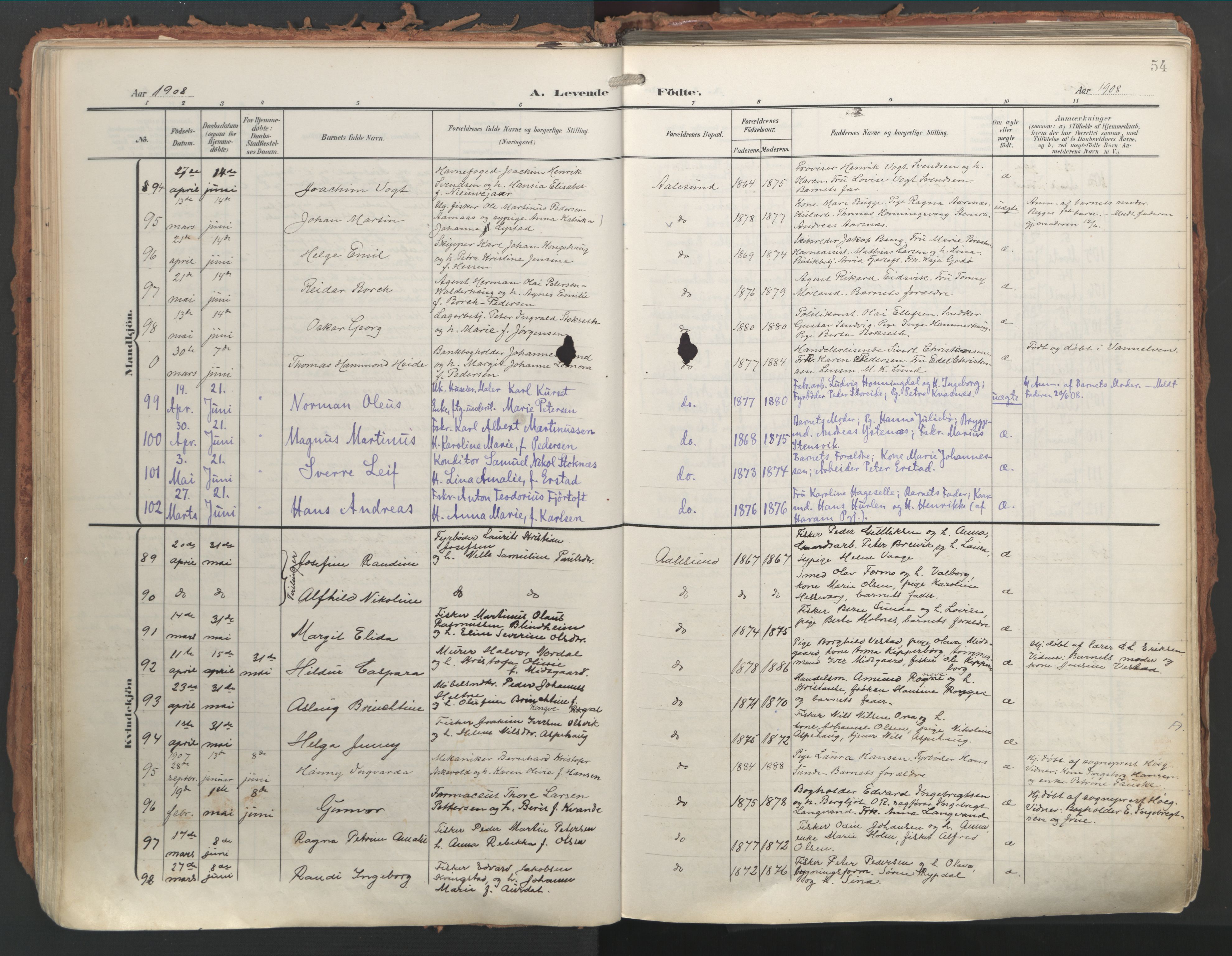 Ministerialprotokoller, klokkerbøker og fødselsregistre - Møre og Romsdal, AV/SAT-A-1454/529/L0460: Parish register (official) no. 529A10, 1906-1917, p. 54