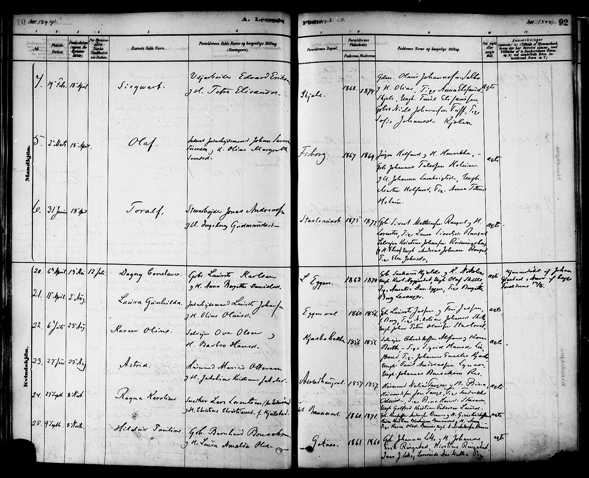 Ministerialprotokoller, klokkerbøker og fødselsregistre - Nord-Trøndelag, SAT/A-1458/717/L0159: Parish register (official) no. 717A09, 1878-1898, p. 92
