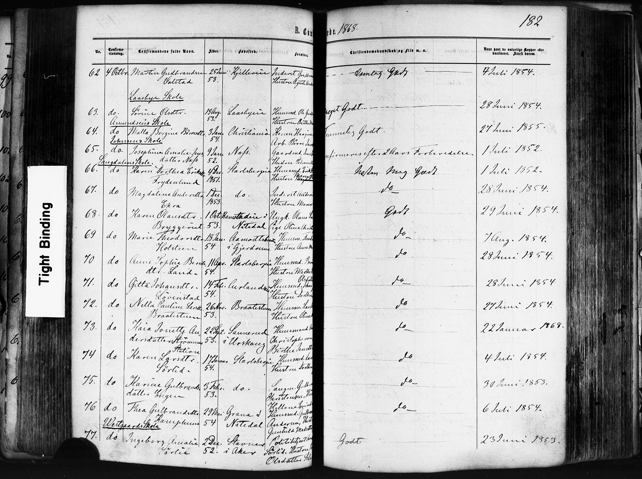 Skedsmo prestekontor Kirkebøker, AV/SAO-A-10033a/F/Fa/L0011: Parish register (official) no. I 11, 1866-1876, p. 182