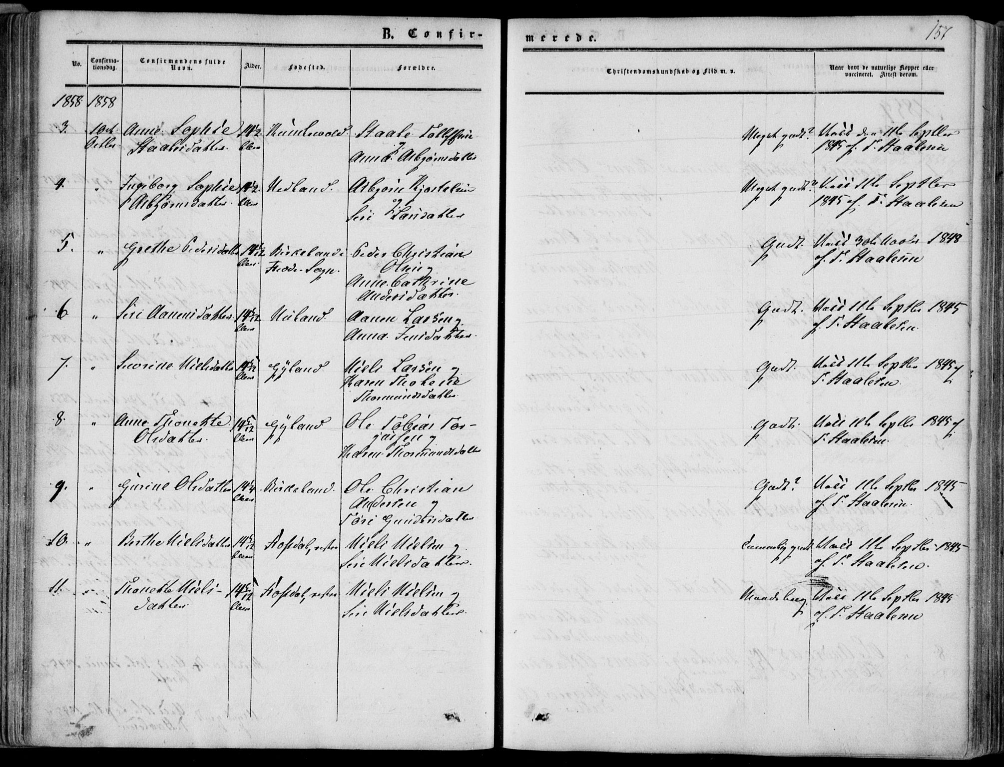 Bakke sokneprestkontor, AV/SAK-1111-0002/F/Fa/Fab/L0002: Parish register (official) no. A 2, 1855-1884, p. 157