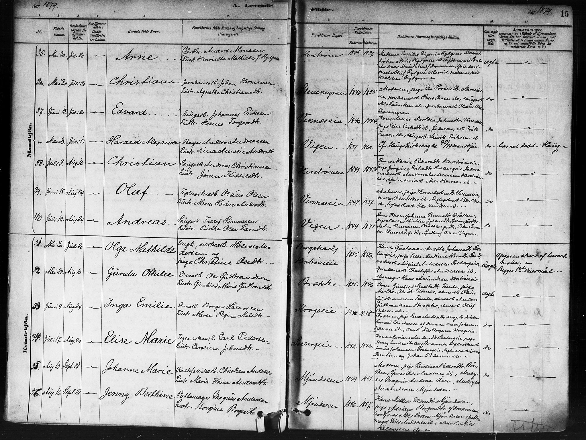 Nedre Eiker kirkebøker, AV/SAKO-A-612/F/Fa/L0002: Parish register (official) no. 2, 1878-1885, p. 15