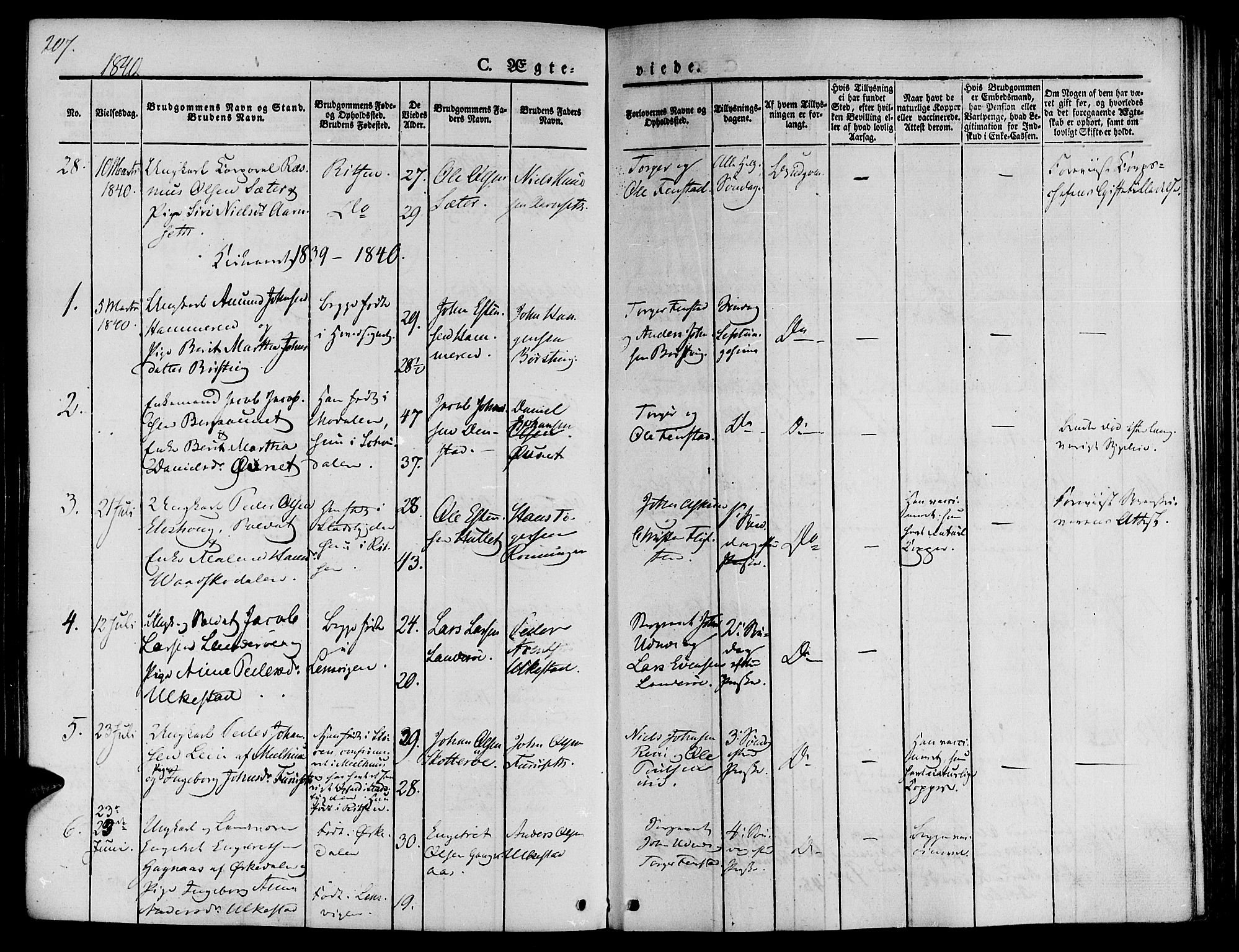 Ministerialprotokoller, klokkerbøker og fødselsregistre - Sør-Trøndelag, SAT/A-1456/646/L0610: Parish register (official) no. 646A08, 1837-1847, p. 207