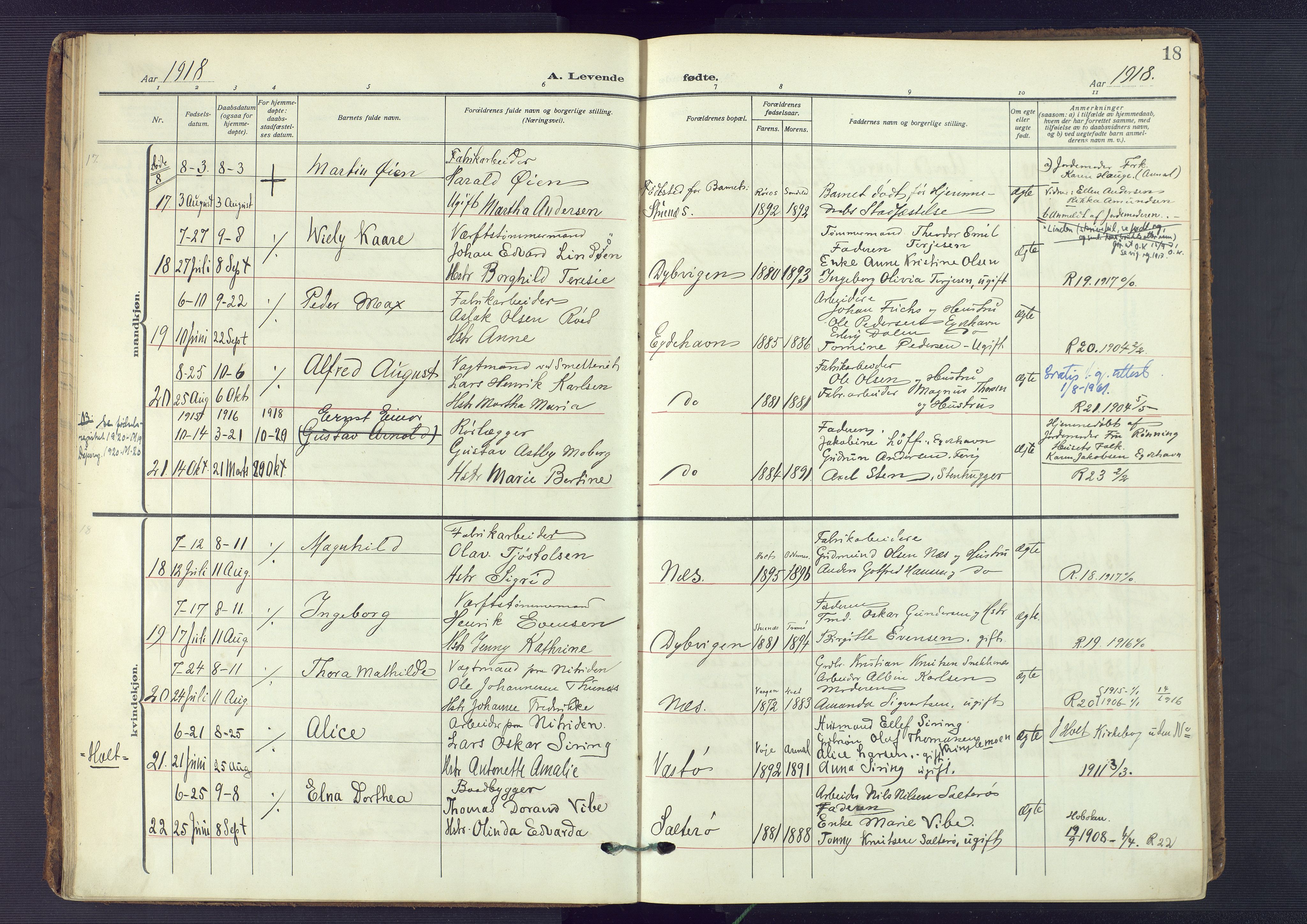 Austre Moland sokneprestkontor, AV/SAK-1111-0001/F/Fa/Fab/L0003: Parish register (official) no. A 3, 1914-1927, p. 18