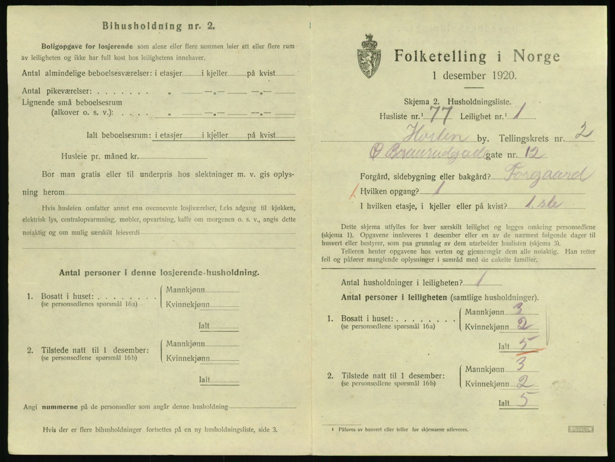 SAKO, 1920 census for Horten, 1920, p. 3619