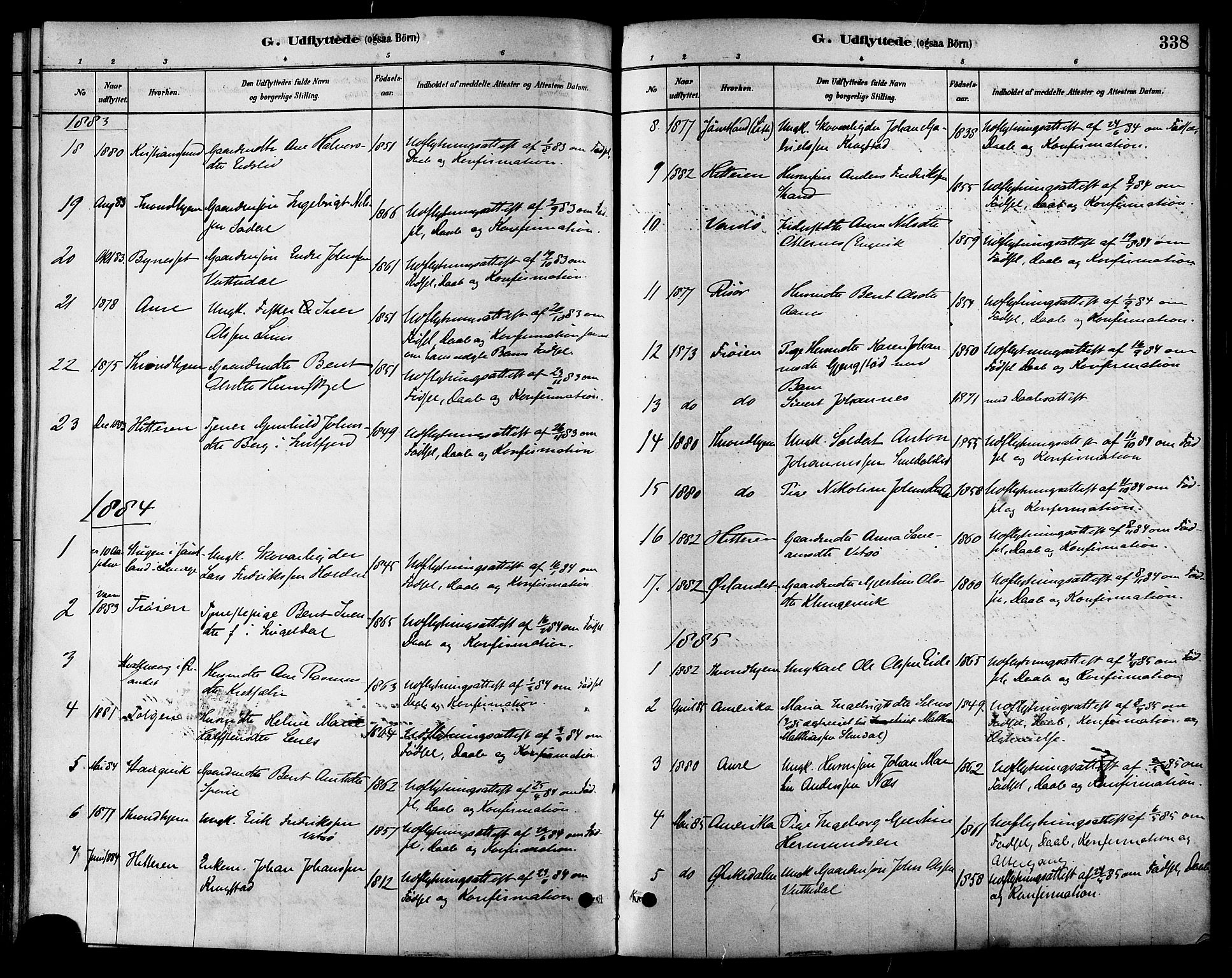 Ministerialprotokoller, klokkerbøker og fødselsregistre - Sør-Trøndelag, AV/SAT-A-1456/630/L0496: Parish register (official) no. 630A09, 1879-1895, p. 338