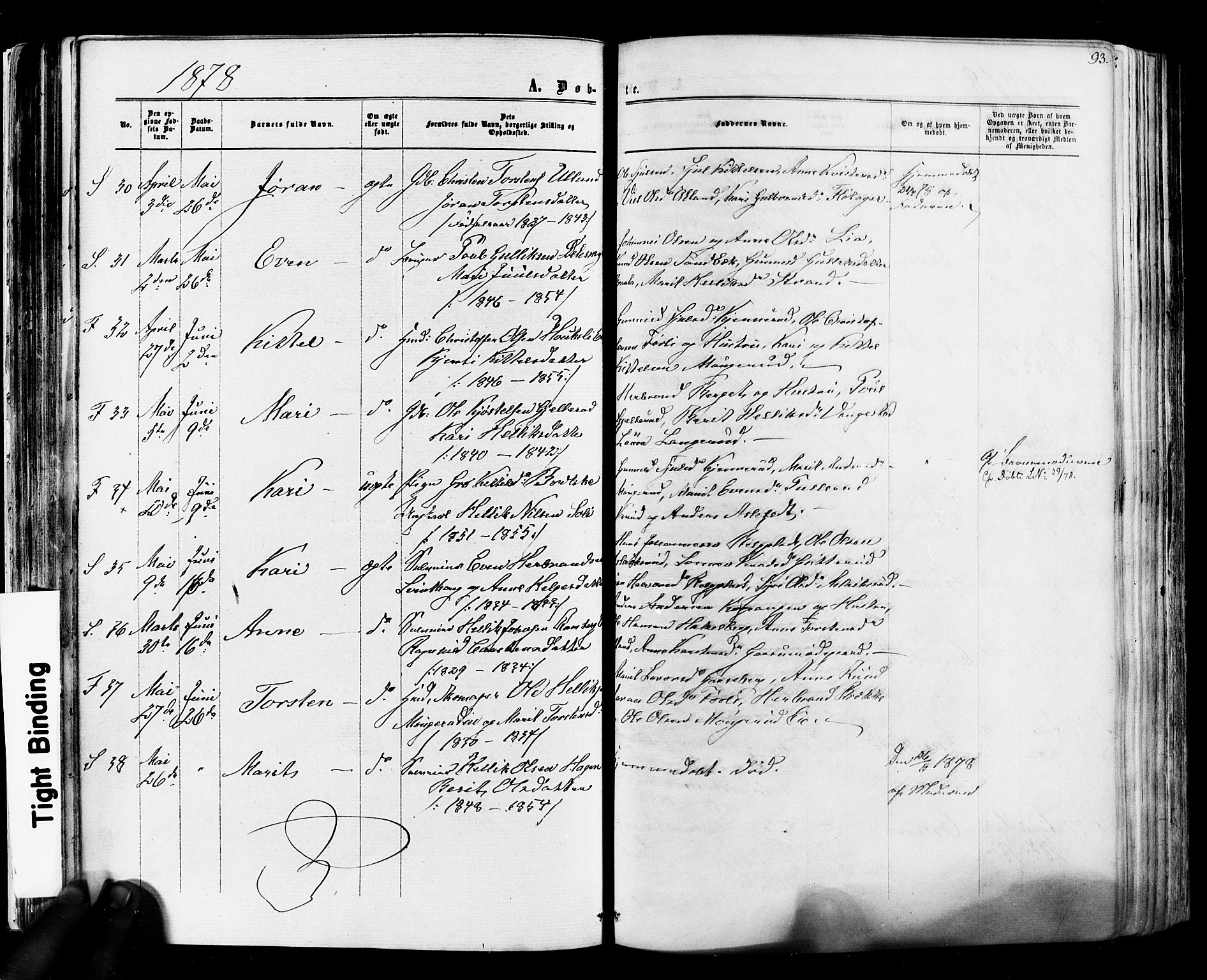 Flesberg kirkebøker, AV/SAKO-A-18/F/Fa/L0007: Parish register (official) no. I 7, 1861-1878, p. 93