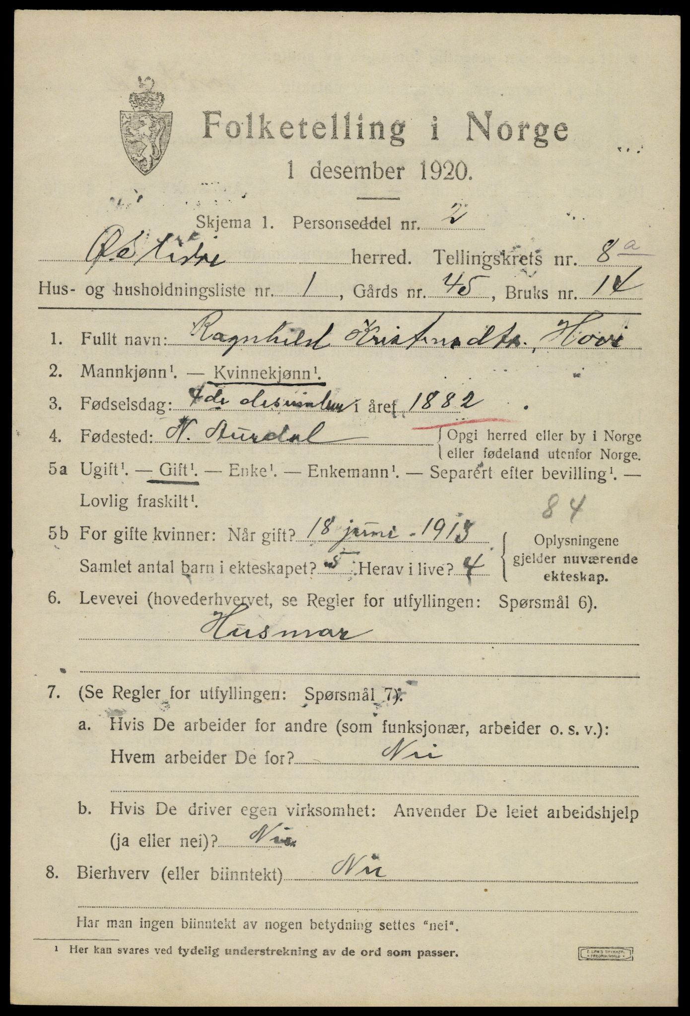 SAH, 1920 census for Øystre Slidre, 1920, p. 4763