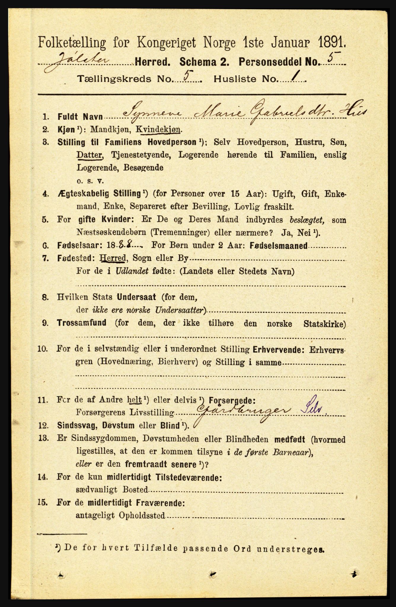 RA, 1891 census for 1431 Jølster, 1891, p. 1785